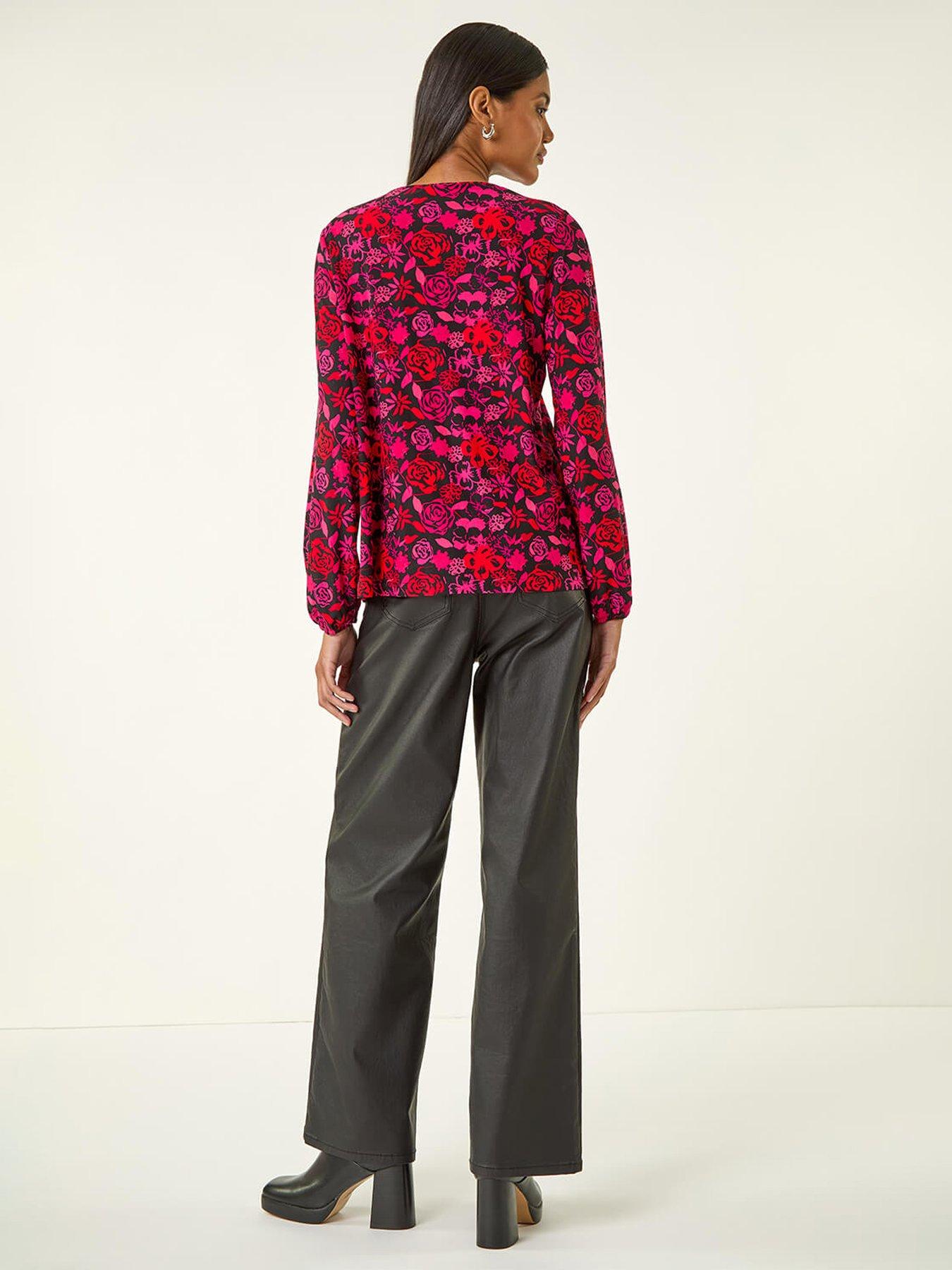 Image 2 of 5 of Roman Floral Tie Neck Top - Pink