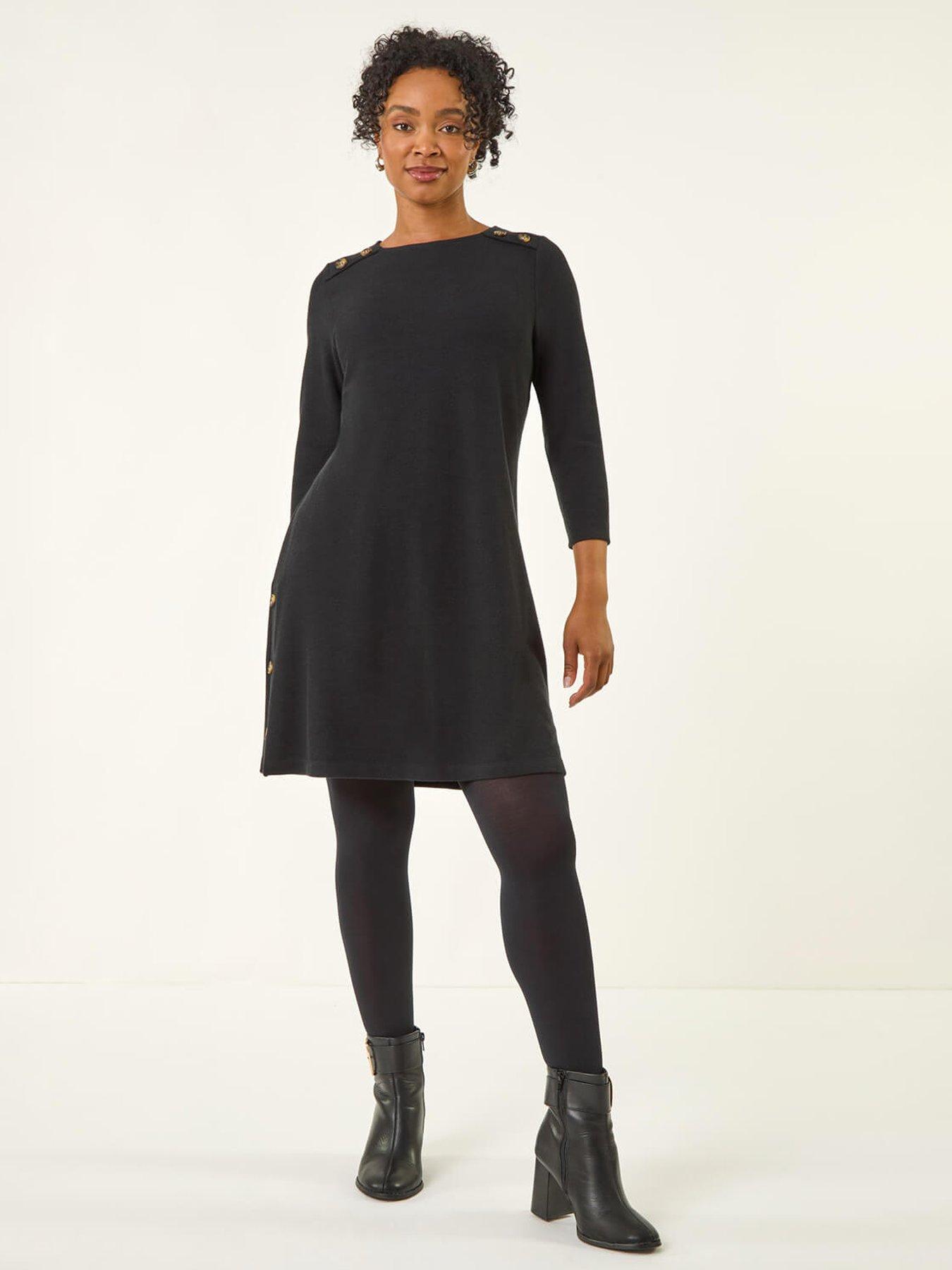 undefined Petite Buttoned Stretch Dress - Black