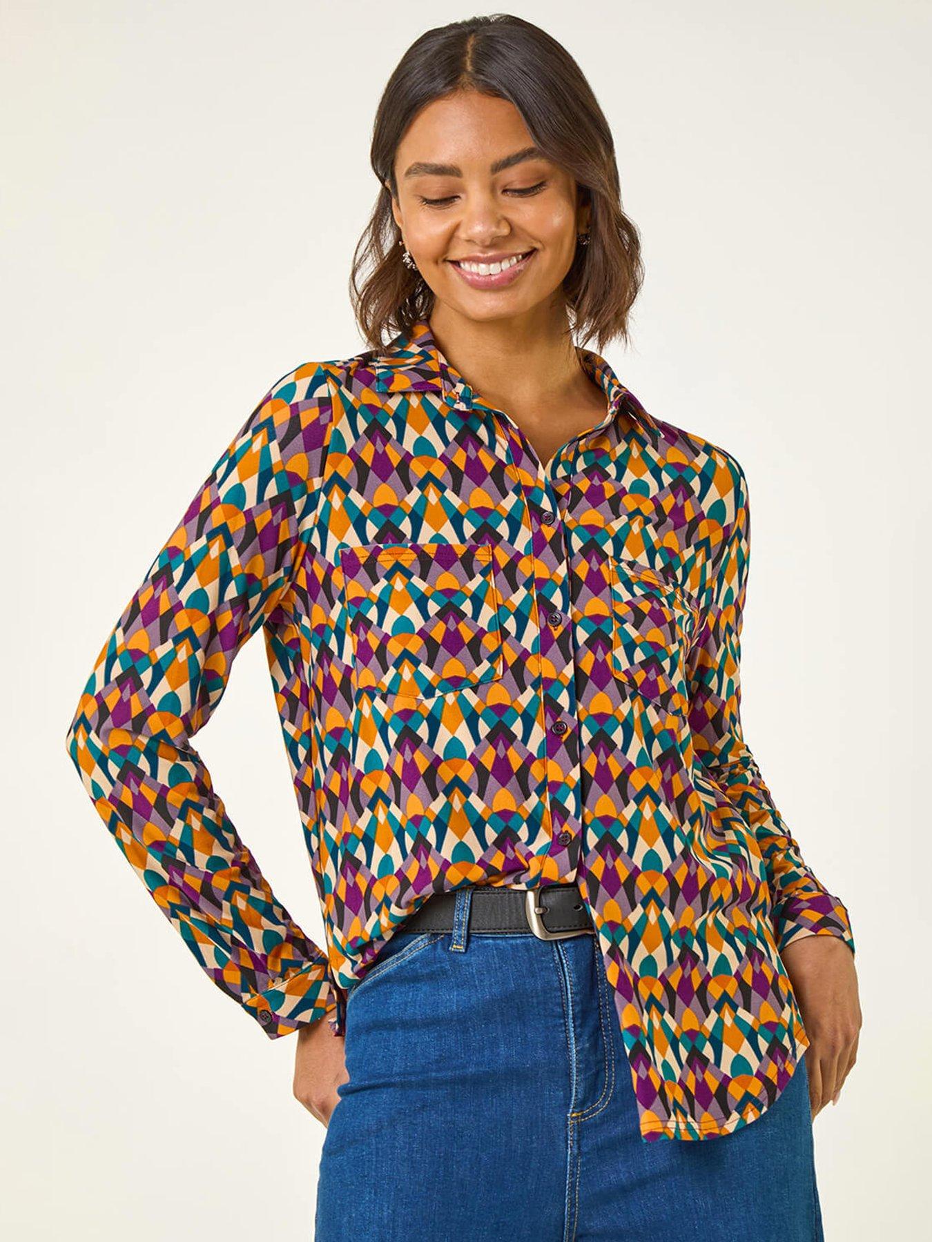 Image 1 of 5 of Roman Geo Print Stretch Top - Orange