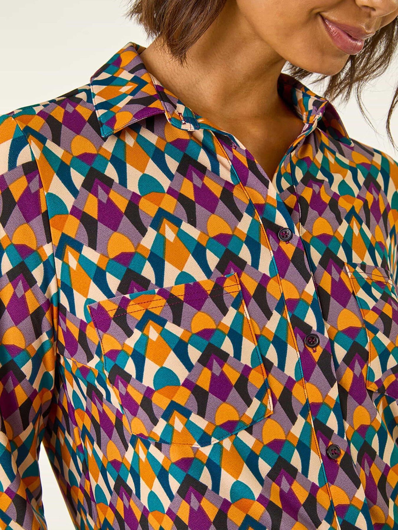 Image 5 of 5 of Roman Geo Print Stretch Top - Orange