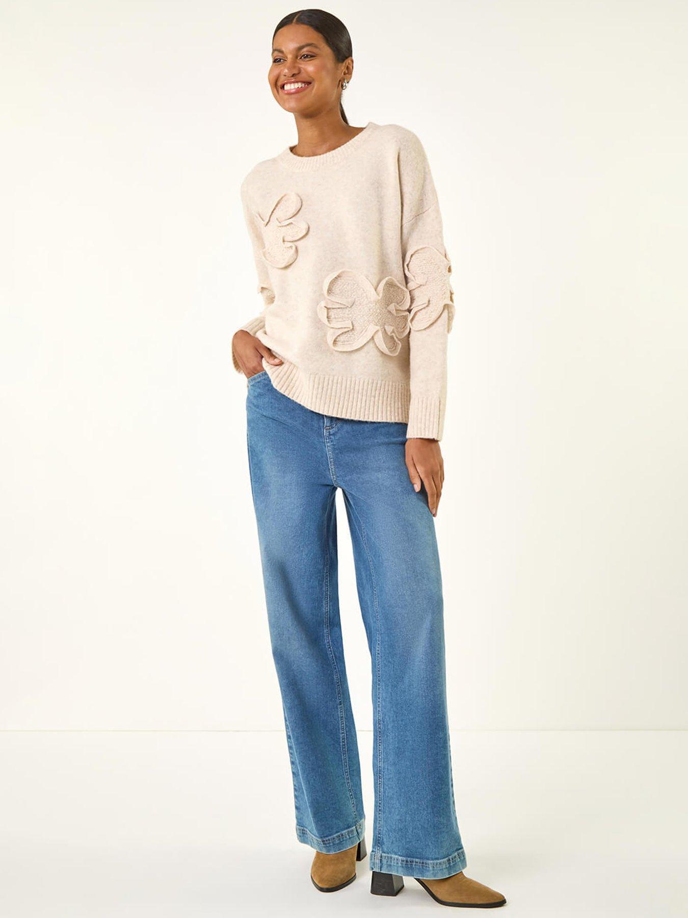  image of roman-cornelli-floral-textured-knit-jumper-white