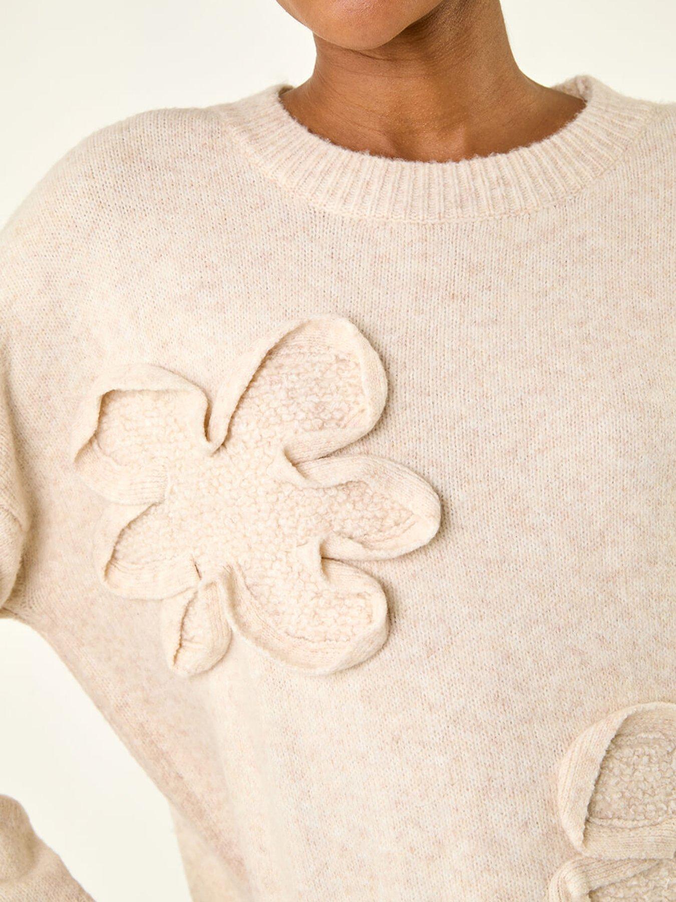  image of roman-cornelli-floral-textured-knit-jumper-white
