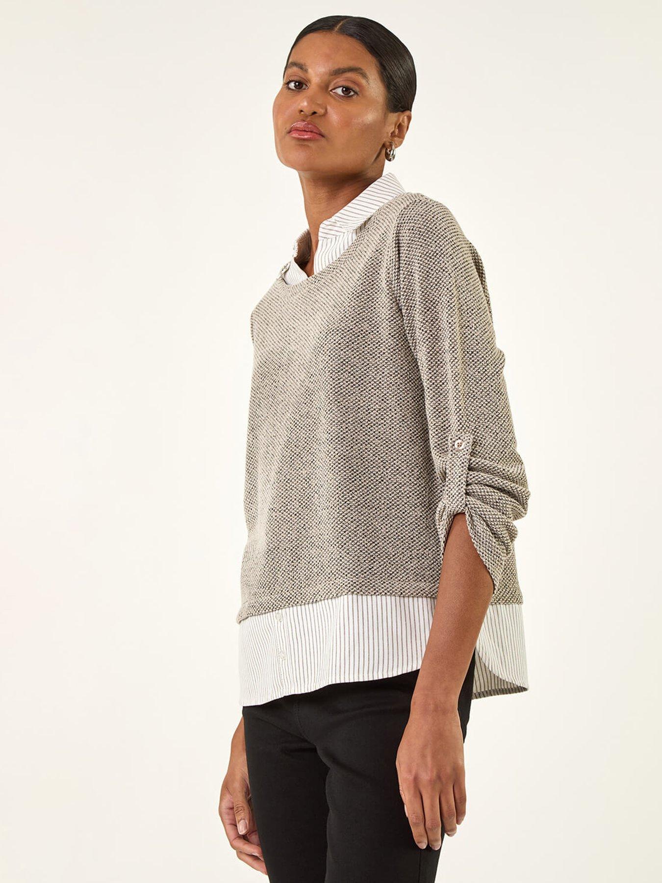 undefined Textured Snit Mock Shirt - Beige