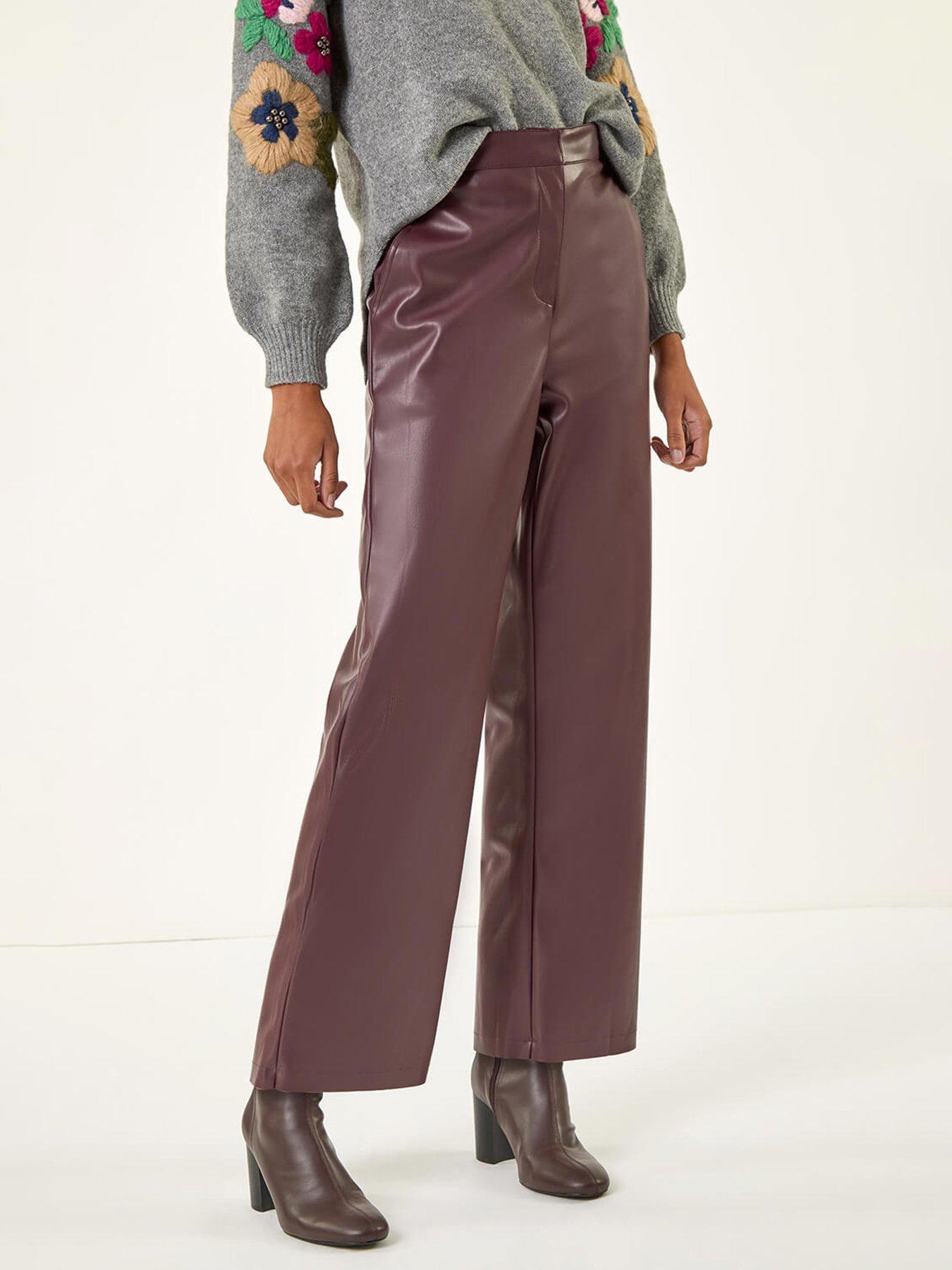Roman Faux Leather Wide Leg Crop Trousers - Red