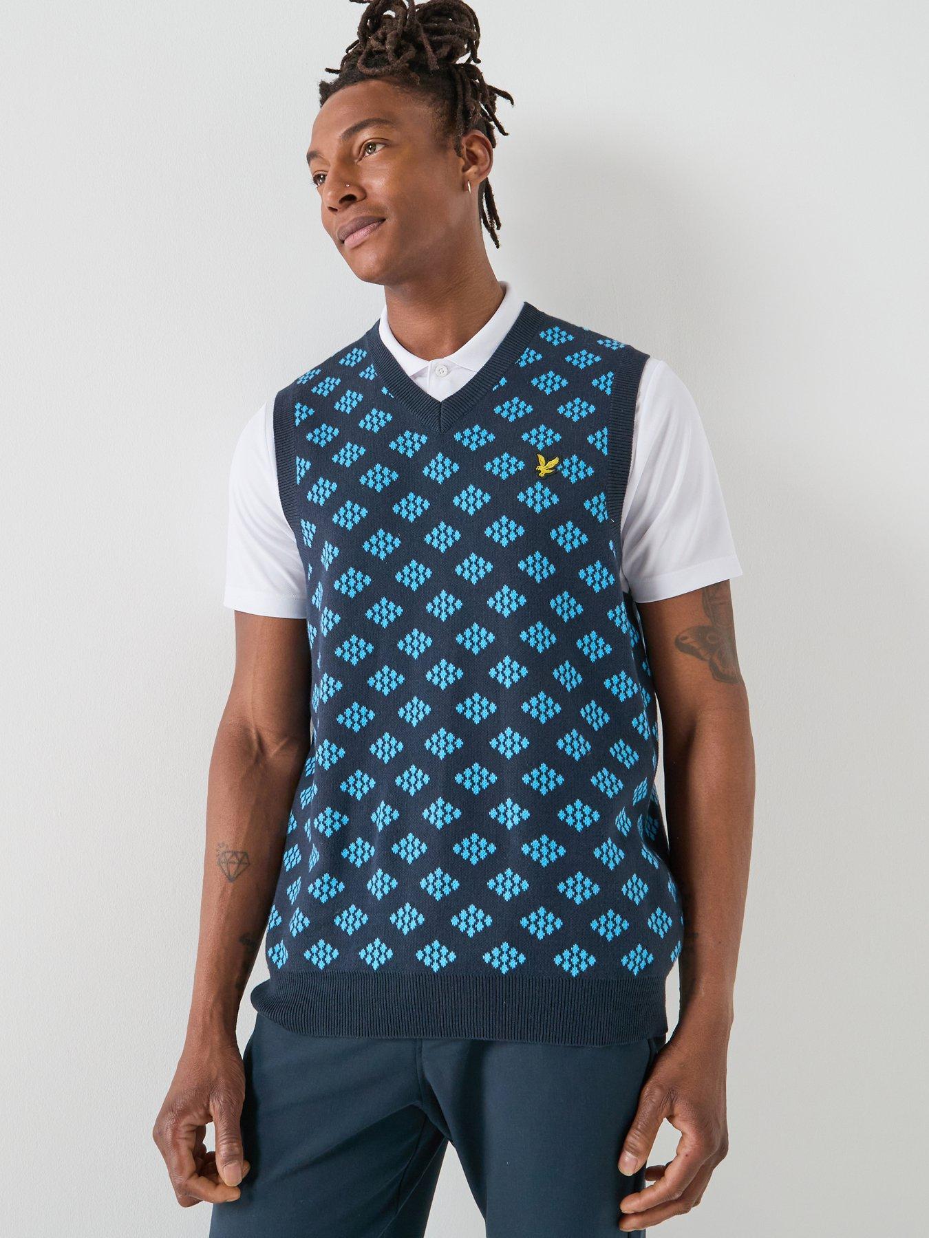 Lyle & Scott Golf Mens V Neck Cotton Argyle Vest - Navy