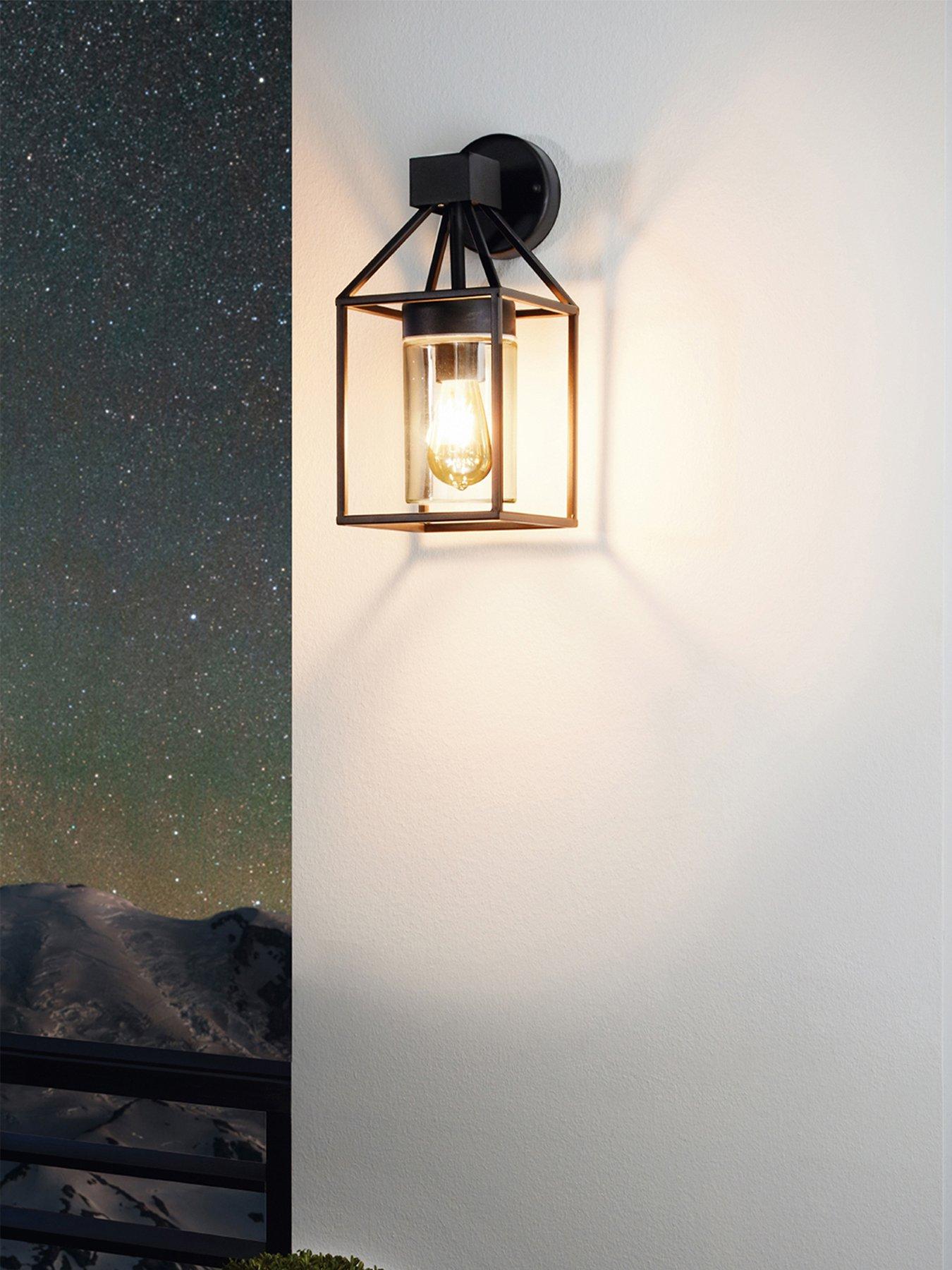 undefined EGLO Trecate Modern Lantern Style Black Clear Outdoor Wall Light
