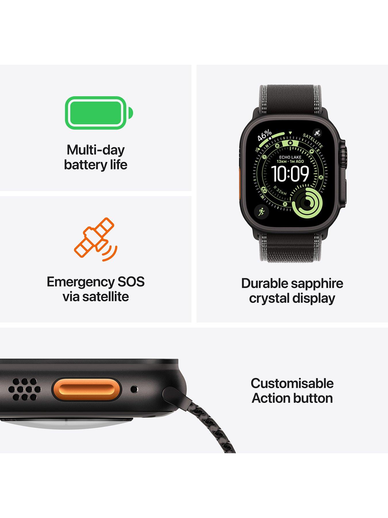 Image 2 of 7 of Apple Watch Ultra 3 (GPS + Cellular, 2025) 49mm&nbsp;Black Titanium Case with Black/Charcoal Trail Loop - M/L