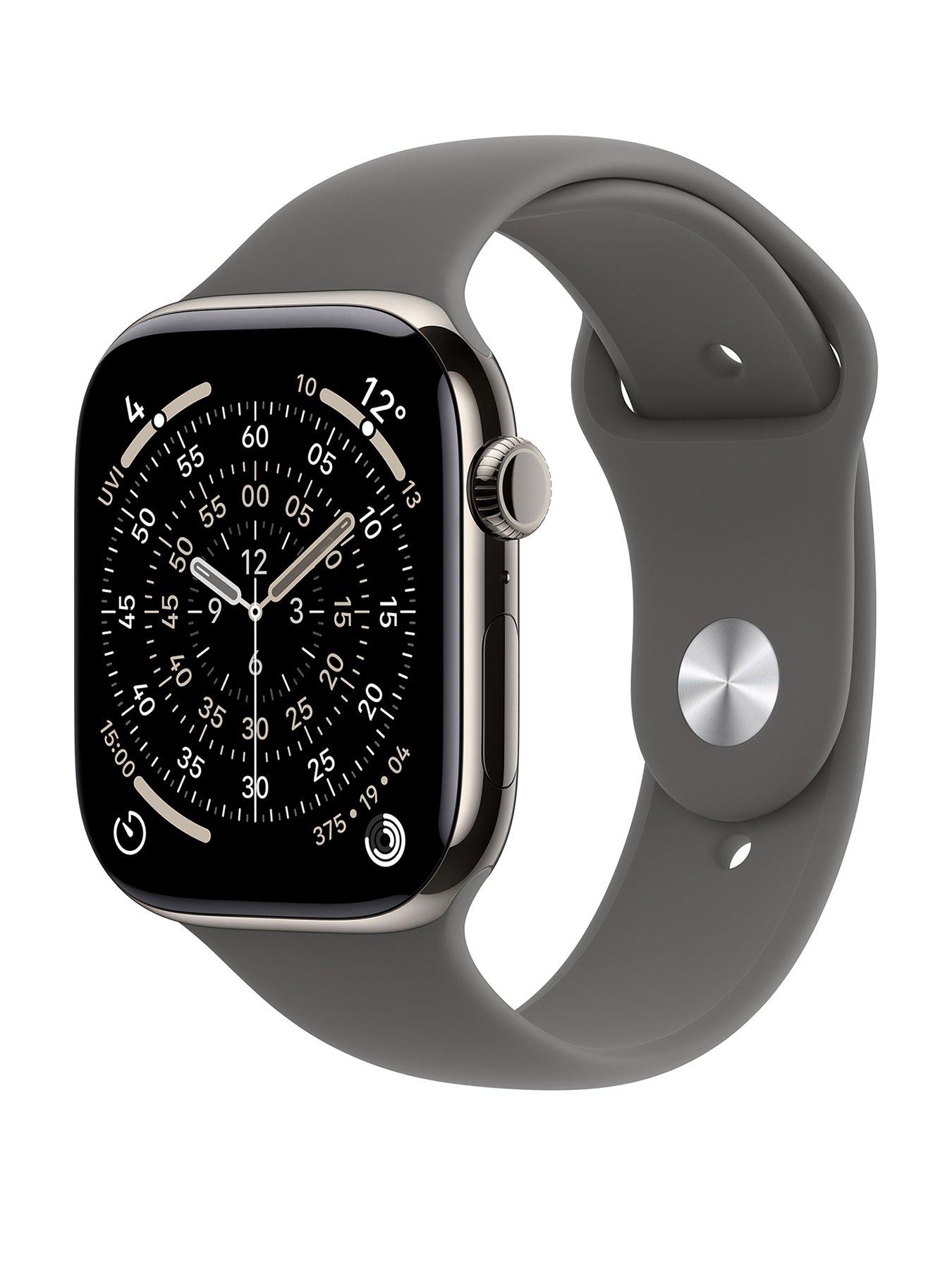 front image of apple-watch-series-11-gps-cellular-2025-42mmnbspnatural-titanium-case-with-stone-grey-sport-band-ml