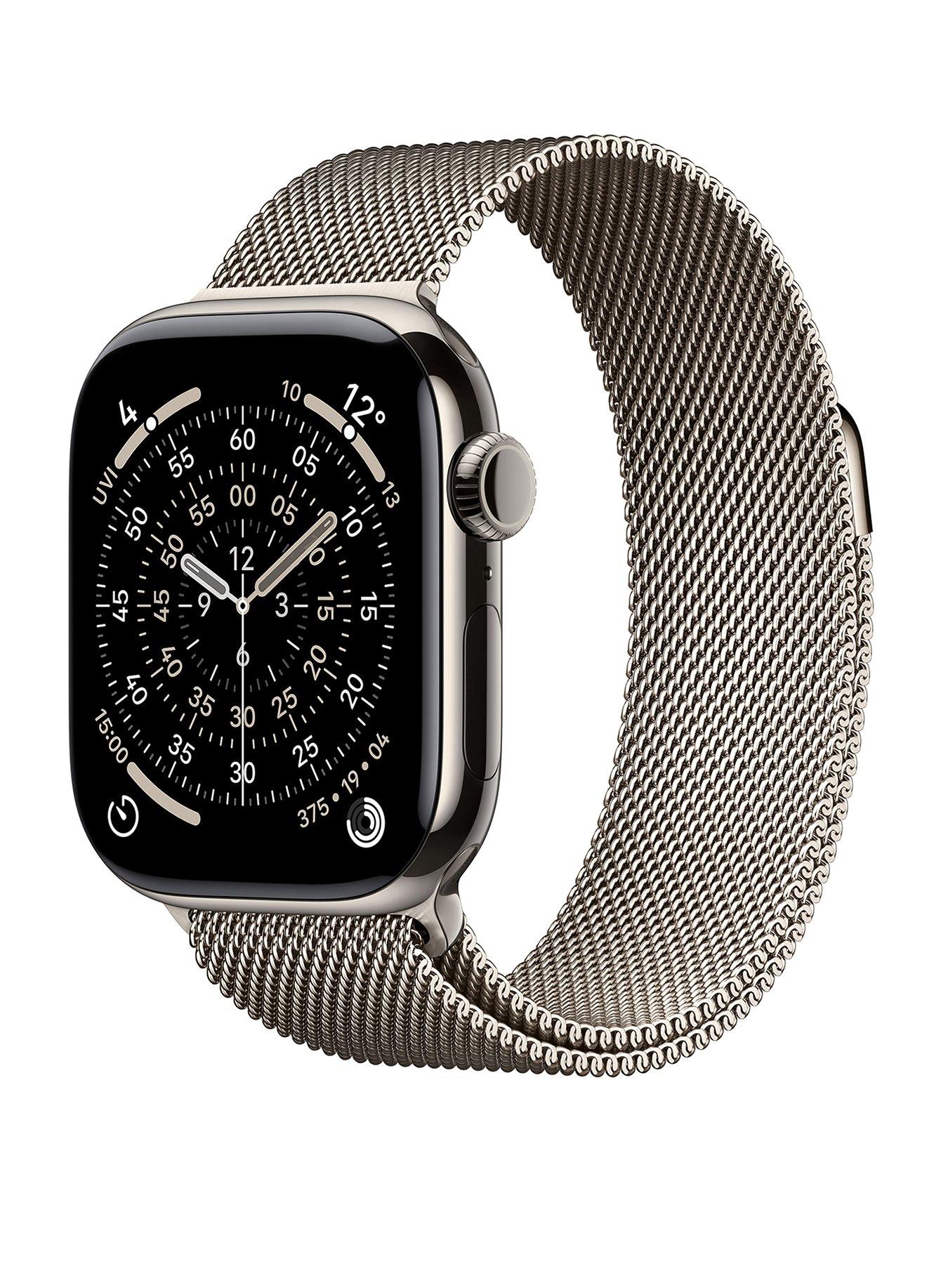 Image 1 of 8 of Apple Watch Series 11 (GPS + Cellular, 2025) 42mm&nbsp;Natural Titanium Case with Natural Milanese Loop