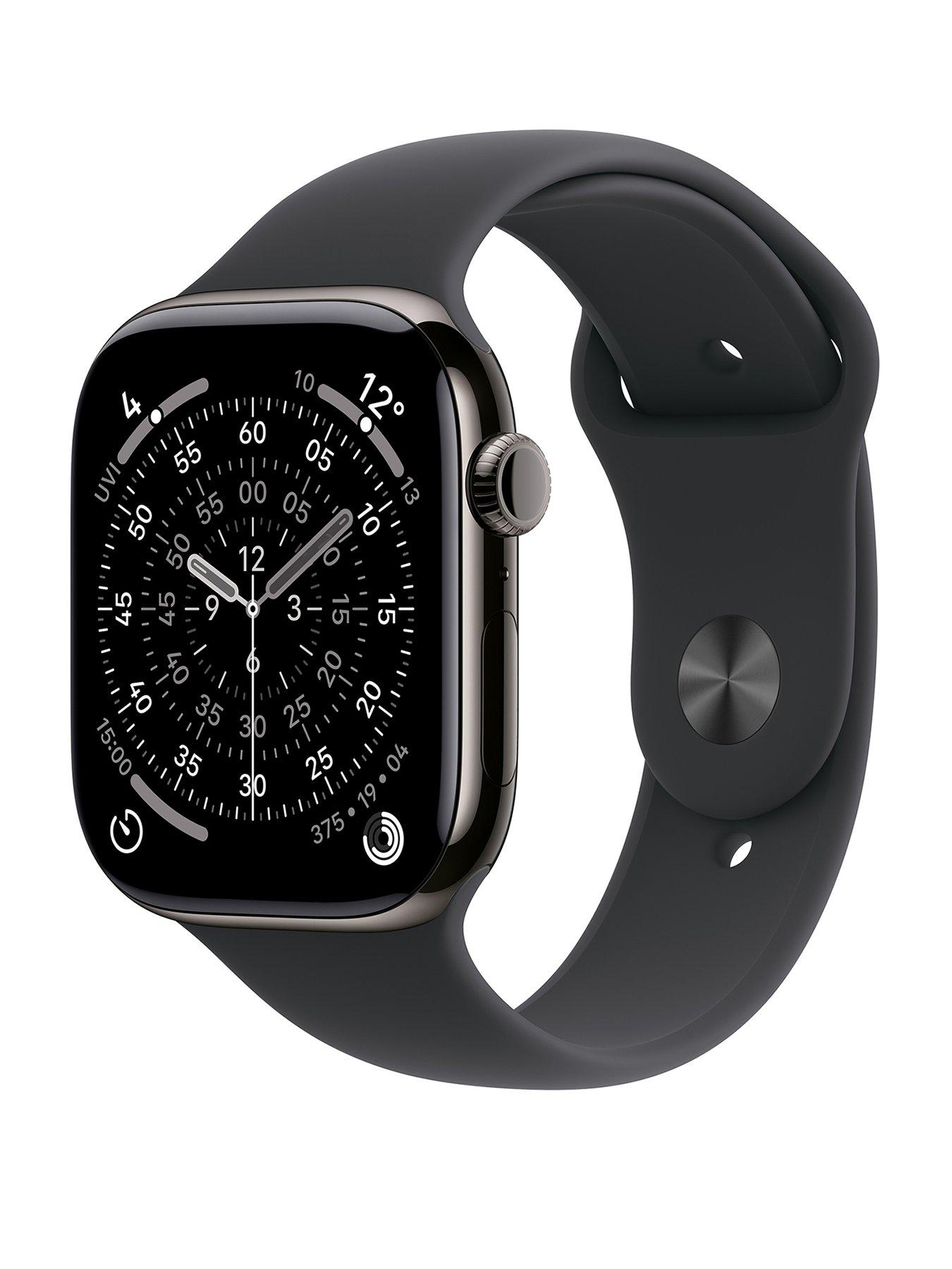 Image 1 of 8 of Apple Watch Series 11 (GPS + Cellular, 2025) 42mm&nbsp;Slate Titanium Case with Black Sport Band - S/M