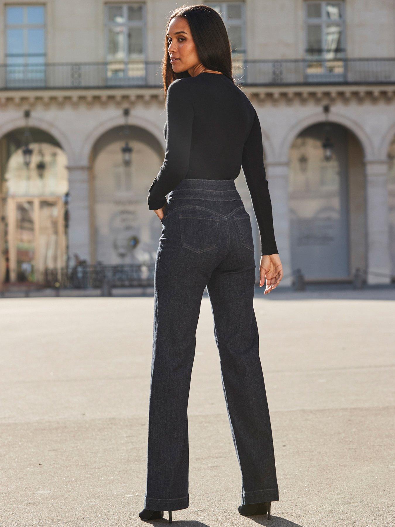 Image 2 of 5 of Sosandar Dark Indigo Contour Waist Wide Leg Jeans - Navy