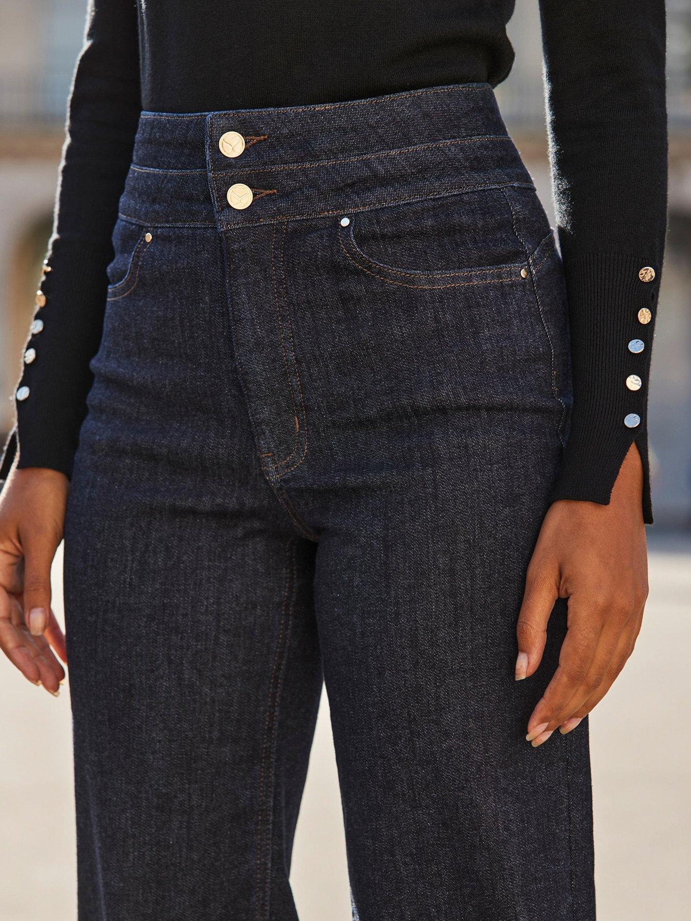 Image 3 of 5 of Sosandar Dark Indigo Contour Waist Wide Leg Jeans - Navy