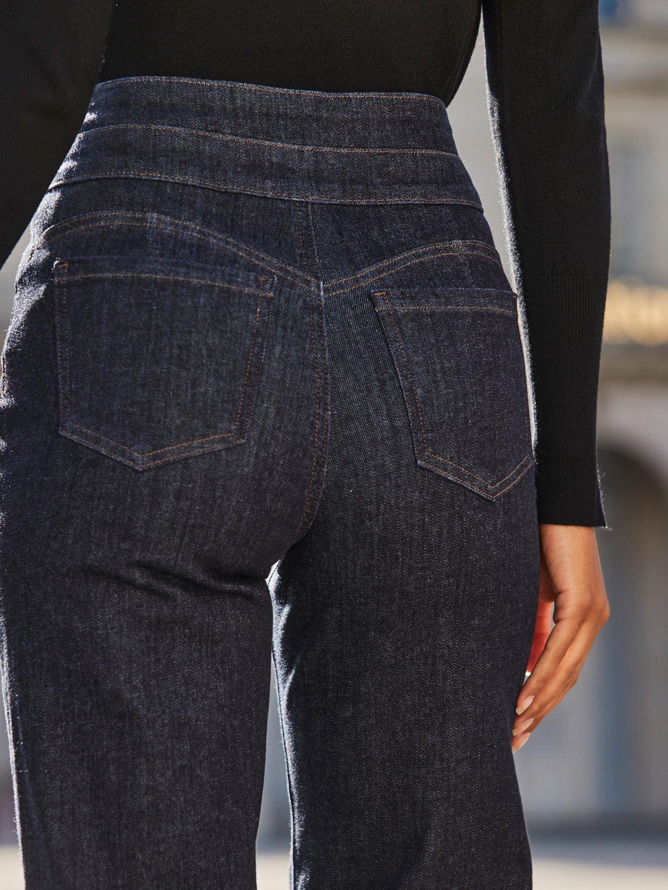Image 4 of 5 of Sosandar Dark Indigo Contour Waist Wide Leg Jeans - Navy