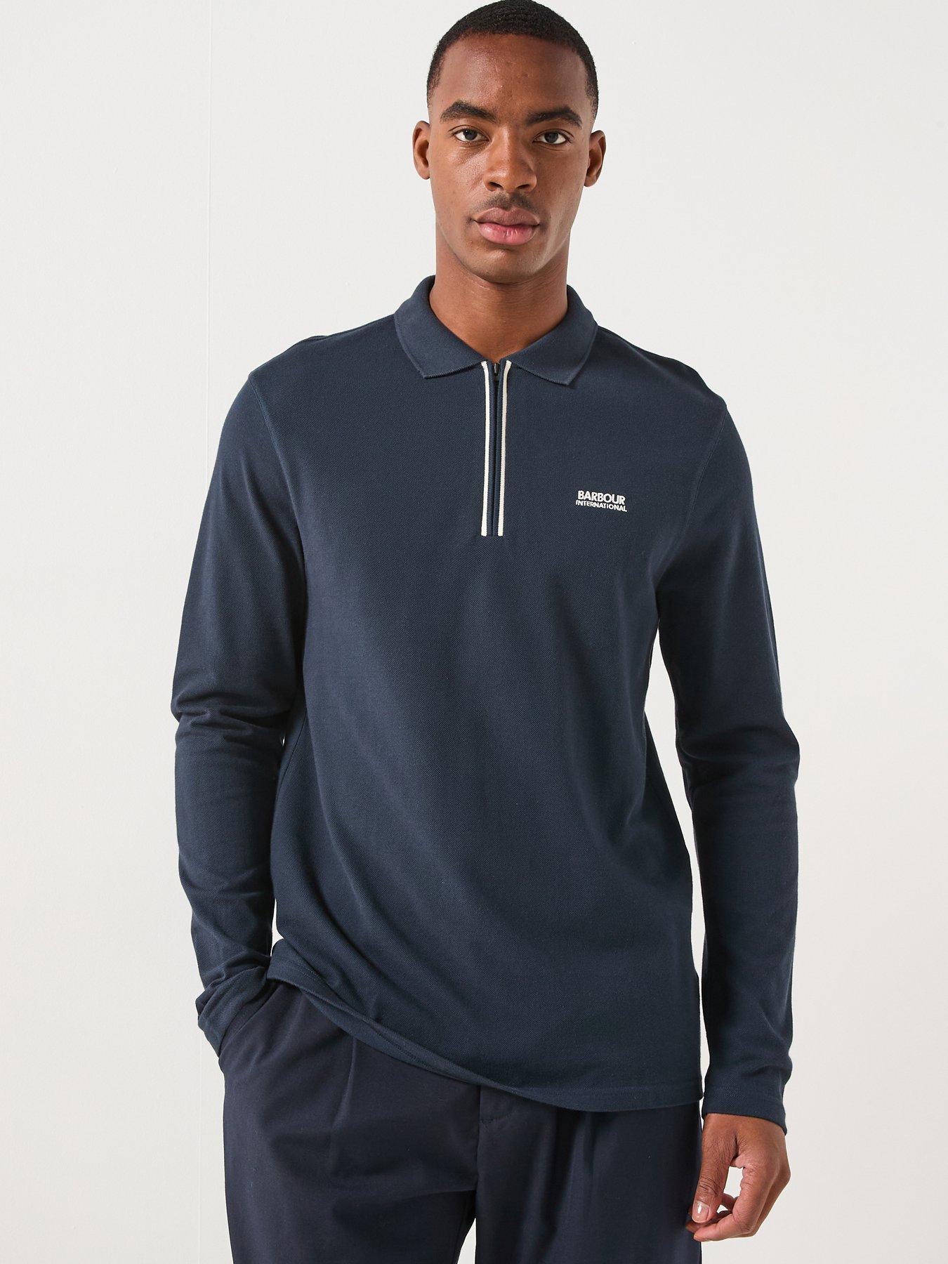 Barbour International Marshall Long Sleeve Zipped Knitted Polo Shirt - Navy