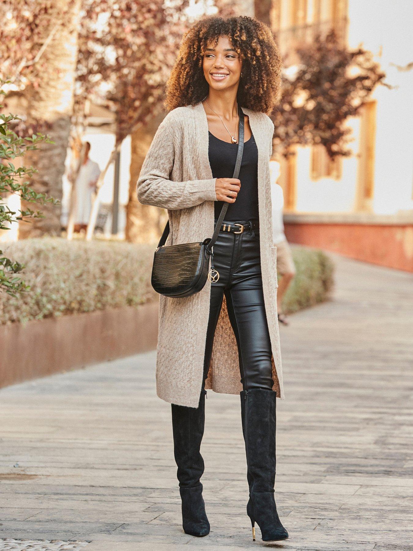 Image 4 of 6 of Sosandar Camel Super Cosy Cable Knit Longline Cardigan - Beige