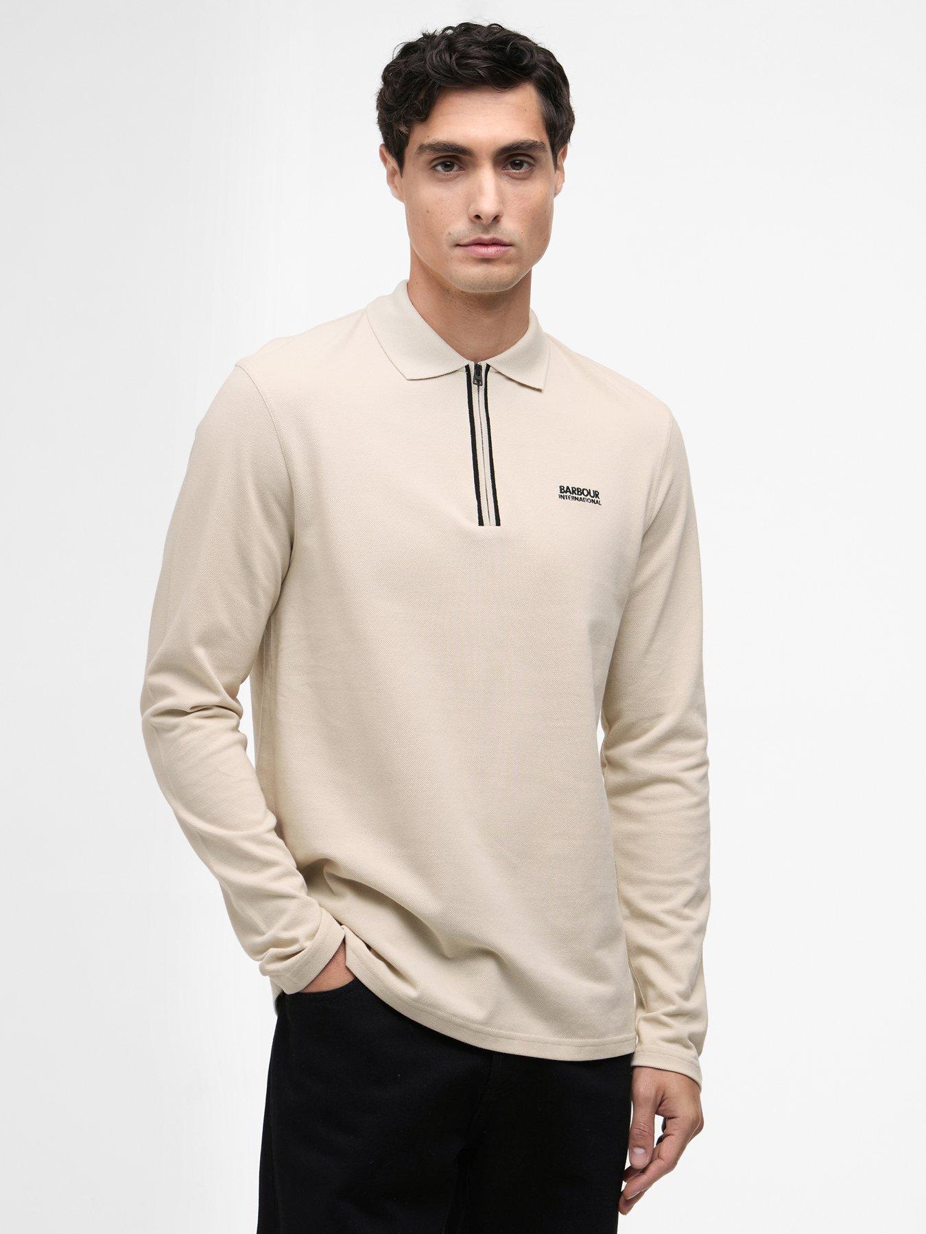 Barbour International Marshall Long Sleeve Zipped Knitted Polo Shirt - Brown