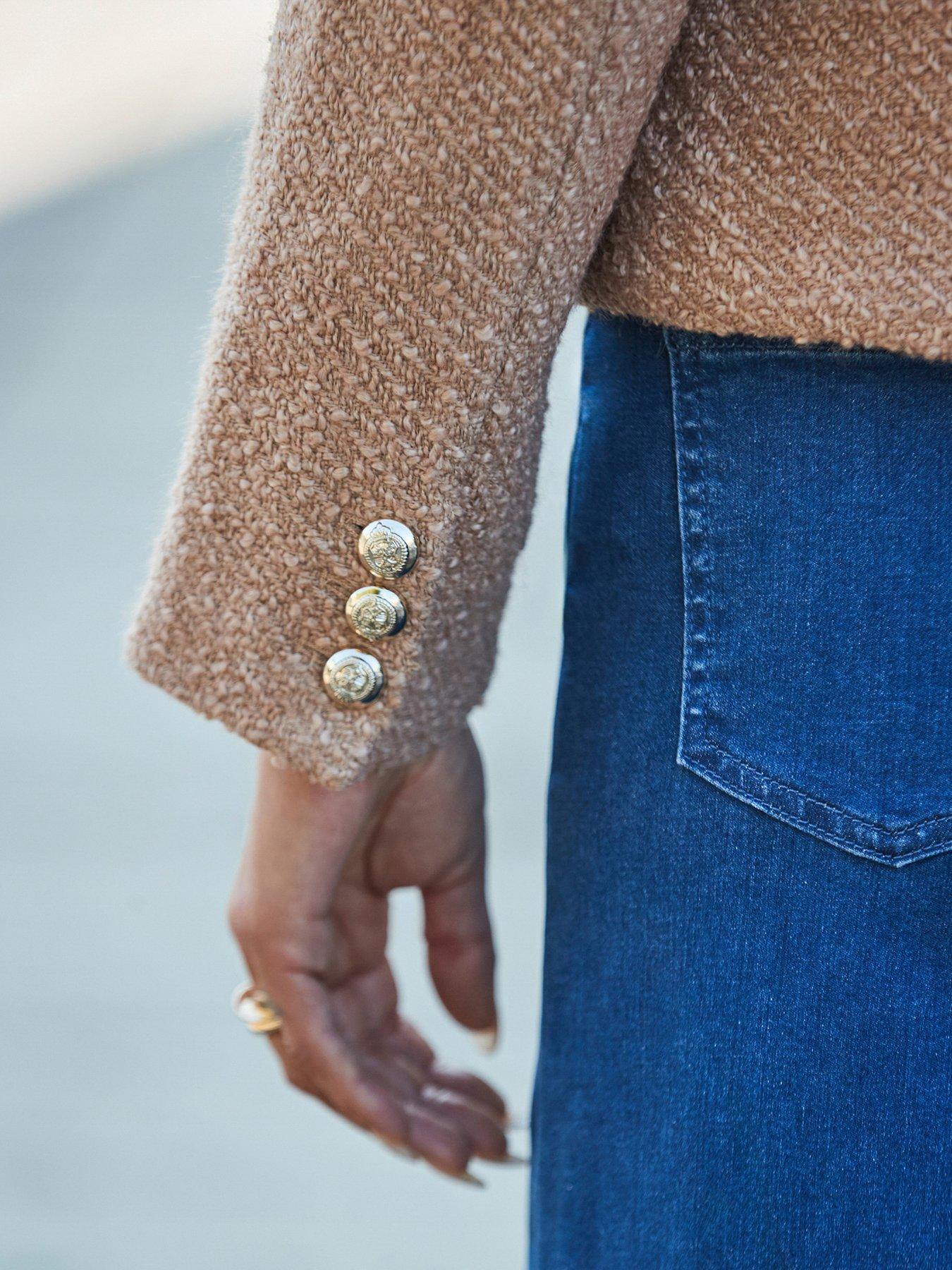 Image 5 of 6 of Sosandar Camel Boucle Jacket with Gold Buttons - Beige