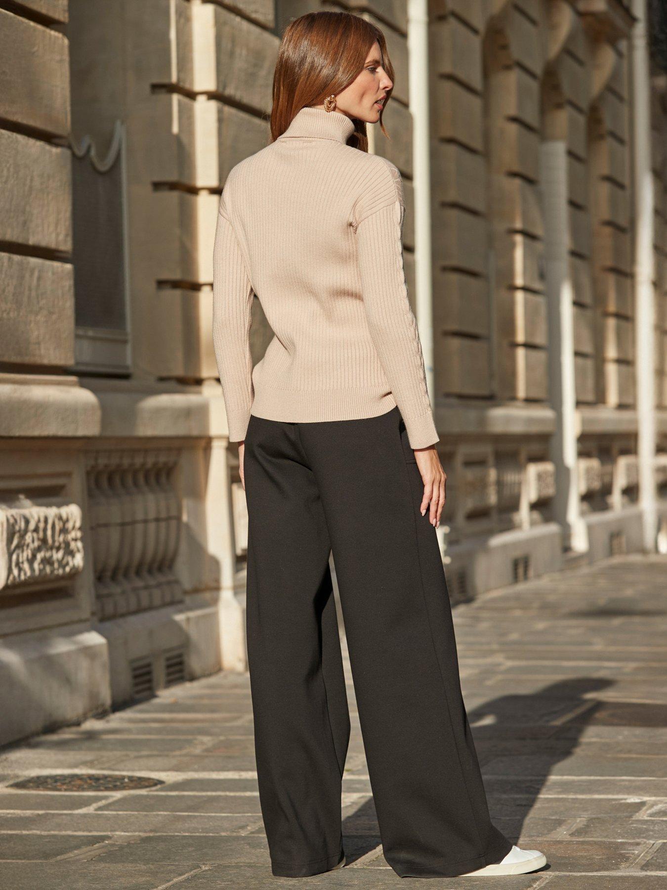 Image 2 of 6 of Sosandar Super Soft Wide Leg Trousers - Black