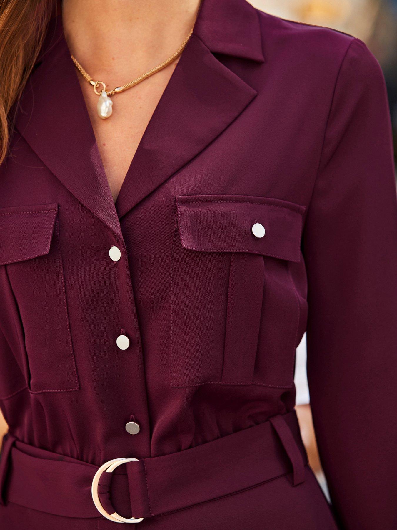 Image 3 of 5 of Sosandar Burgundy Utility Pocket Belted Jumpsuit - Red