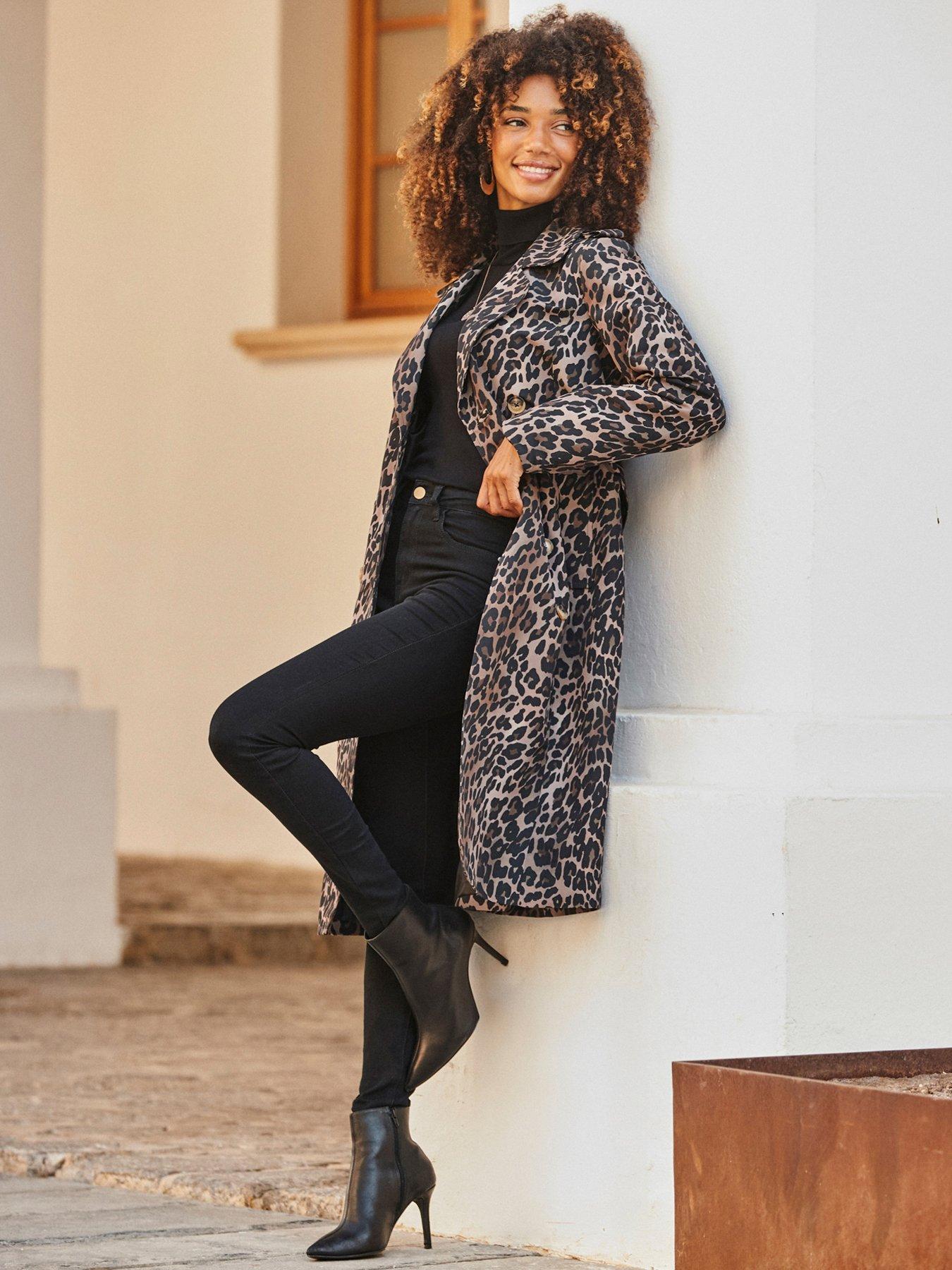 undefined Leopard Print Trench Coat - Brown
