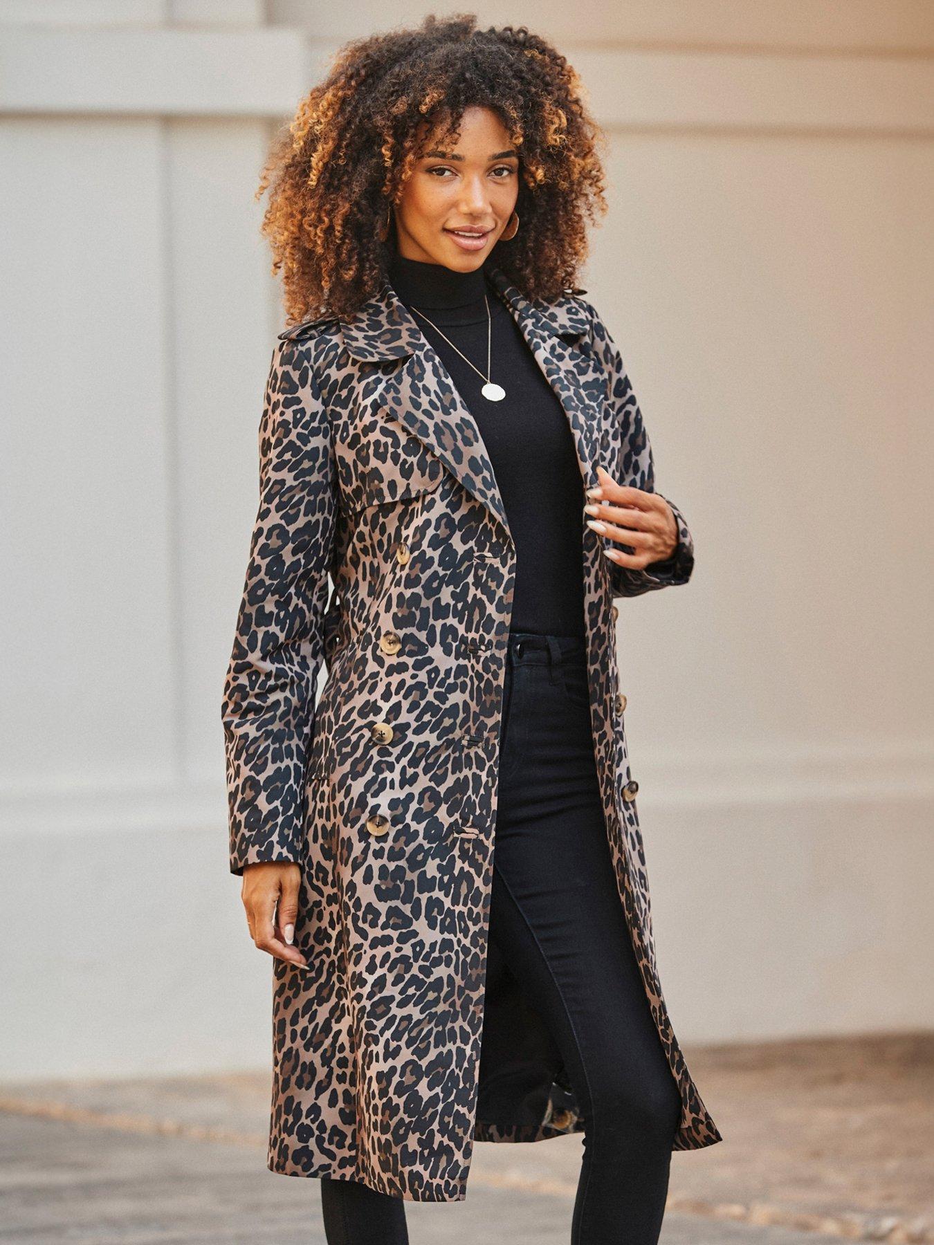 Image 4 of 6 of Sosandar Leopard Print Trench Coat - Brown