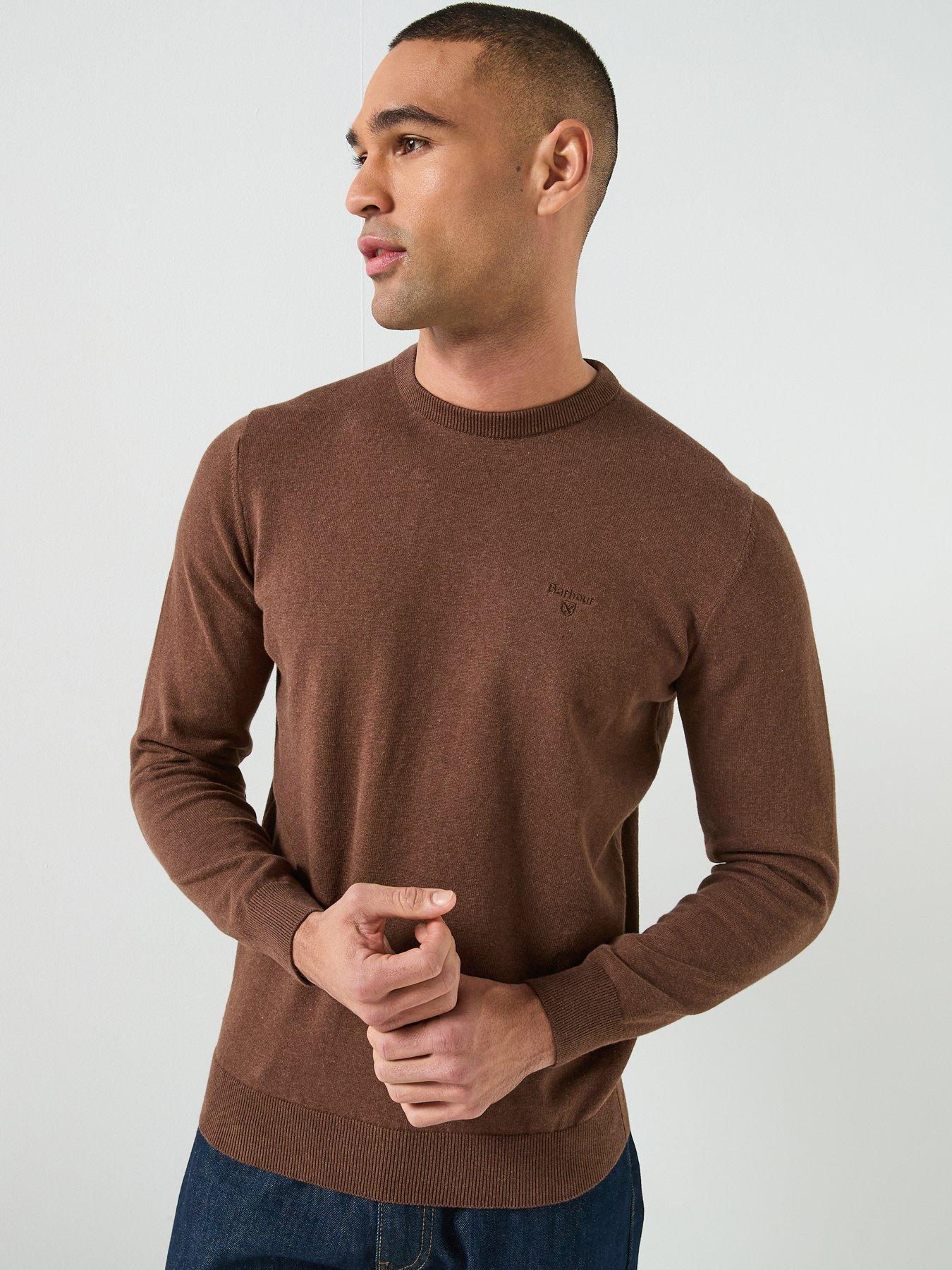 front image of barbour-pima-cotton-crew-jumper-brown