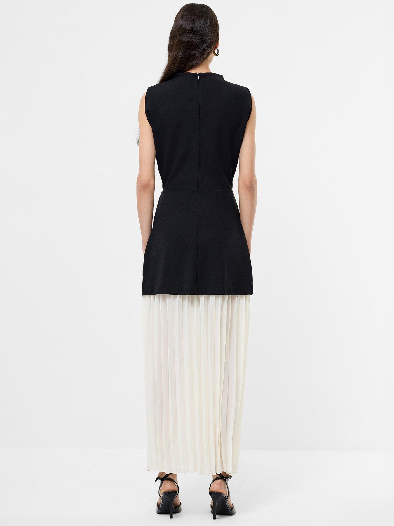 Image 2 of 4 of French Connection High Neck Capped Sleeves Pleated Skirt Midi Dress - Multi