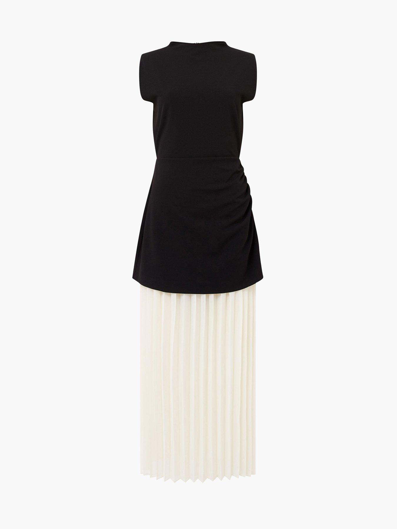 Image 4 of 4 of French Connection High Neck Capped Sleeves Pleated Skirt Midi Dress - Multi