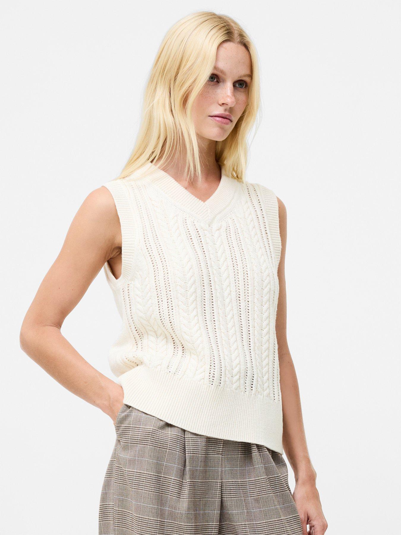French Connection Cotton Blend Cable Knit V-Neck Vest - Cream
