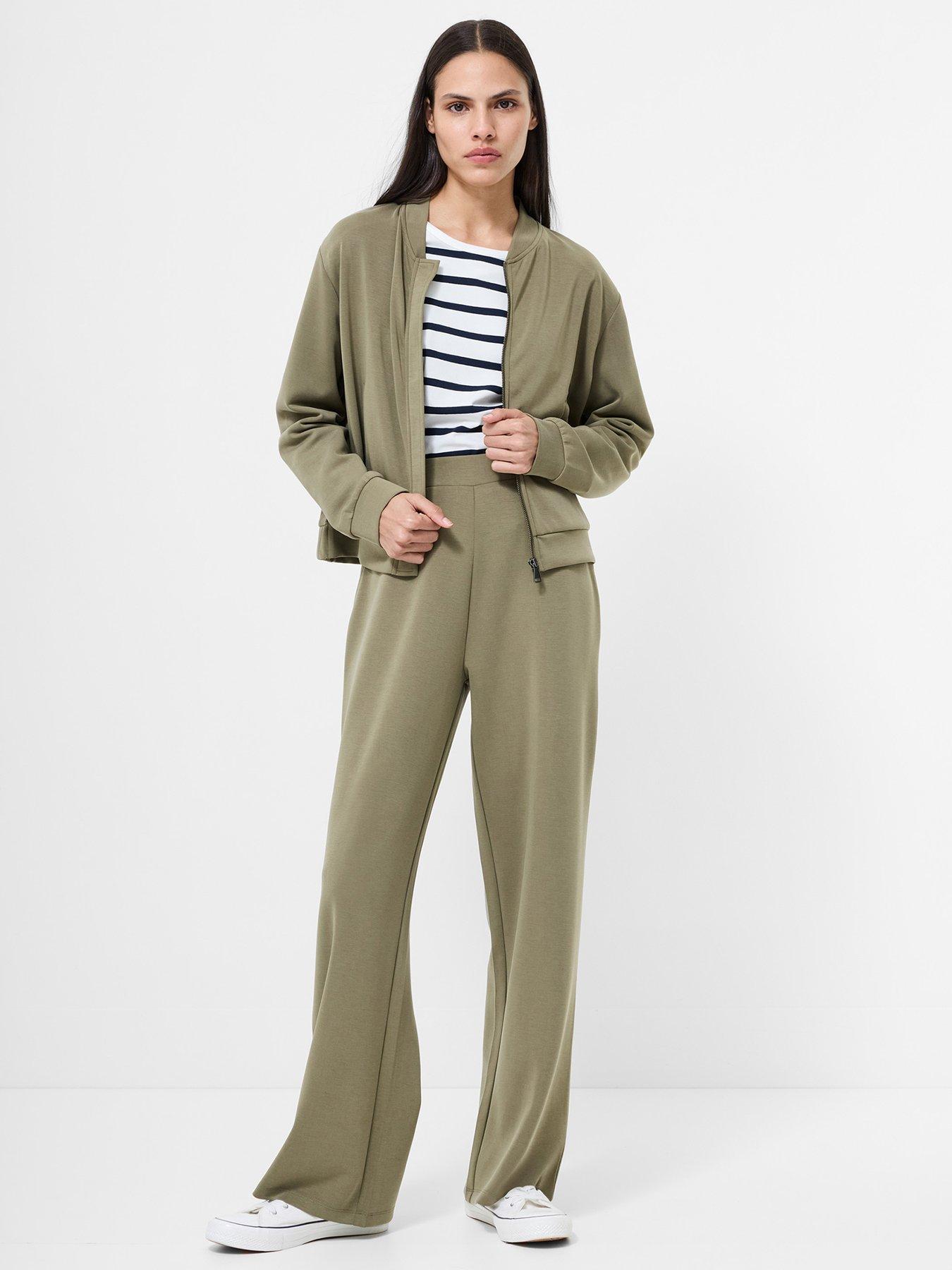 Image 3 of 4 of French Connection Slim Straight Fit Pleated Trousers - Green