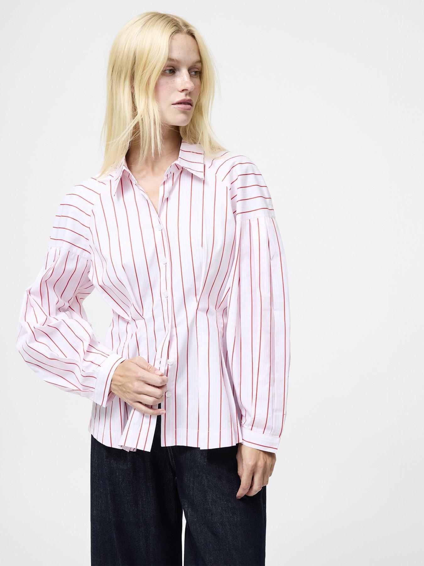 French Connection Cotton Striped Long Sleeve Button-Up Fitted Tailored Shirt - Multi
