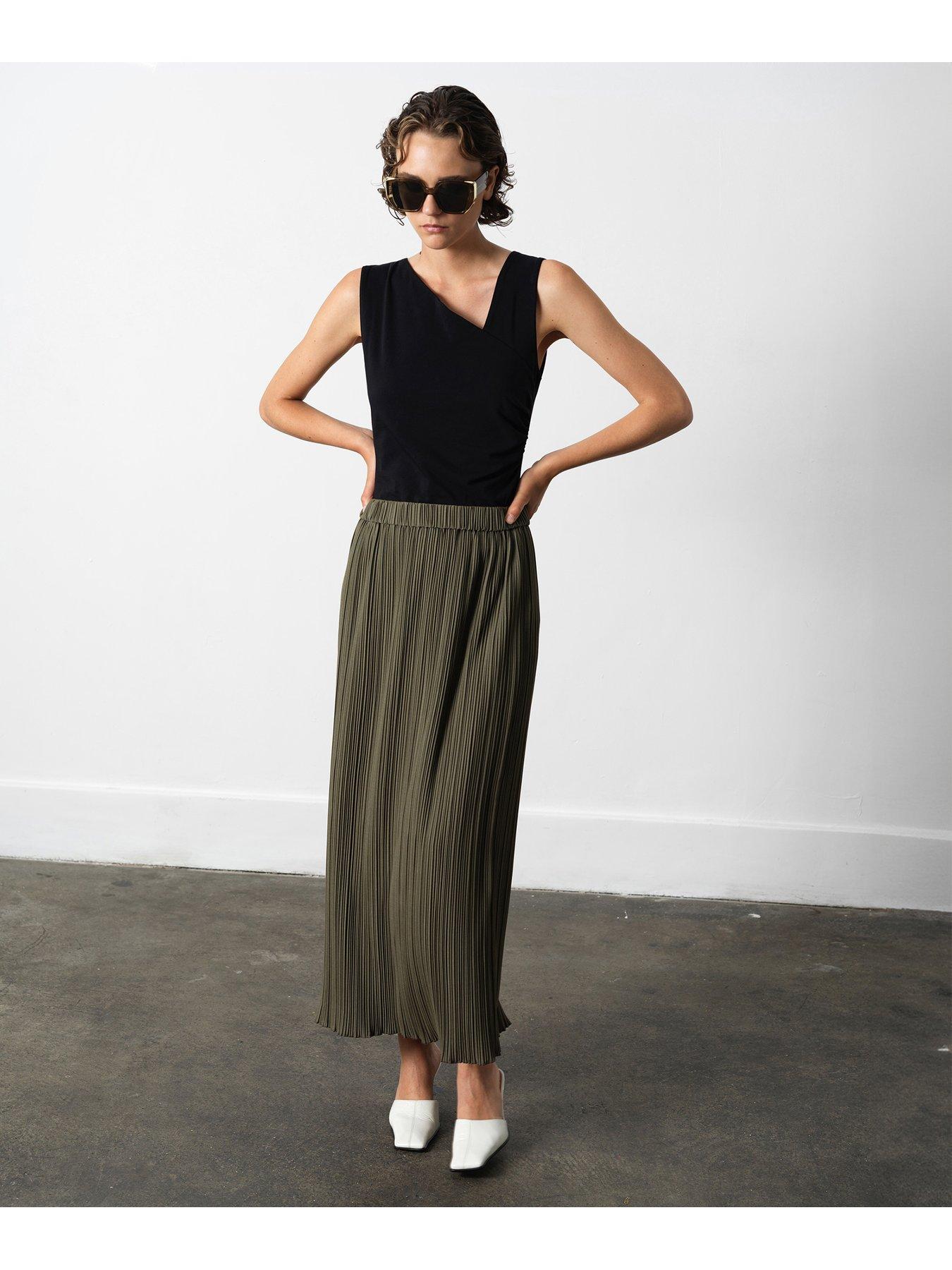 undefined Plisse Pleated Elasticated Midi Skirt - Green