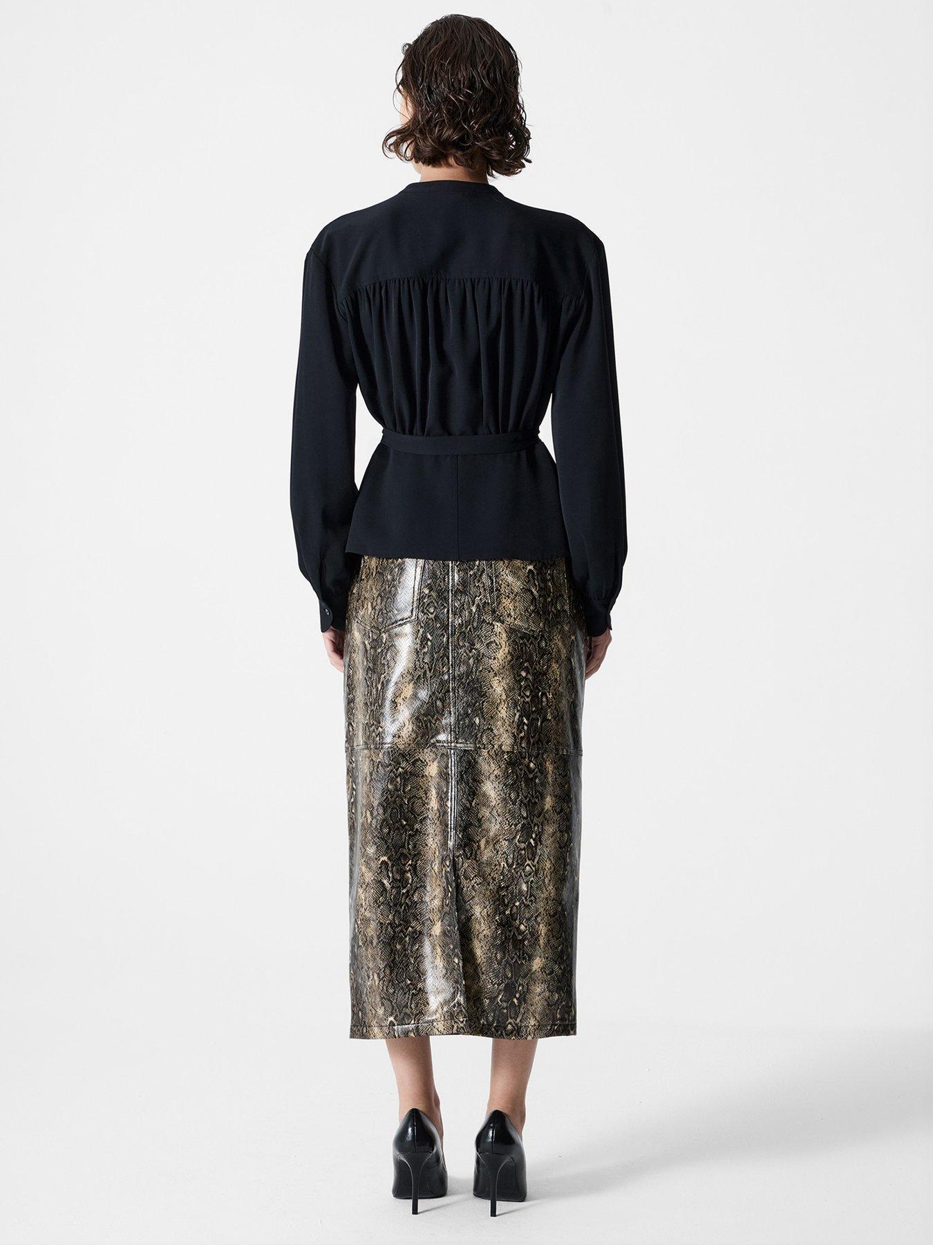 Image 2 of 4 of French Connection Waist Tie Long Sleeve Blouse - Black