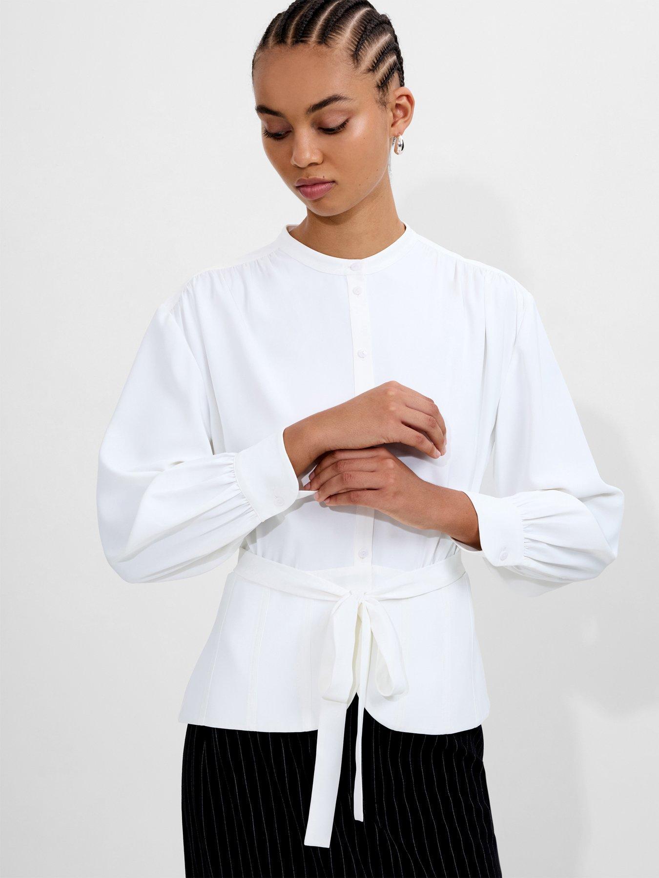 french-connection-waist-tie-long-sleeve-blouse-white