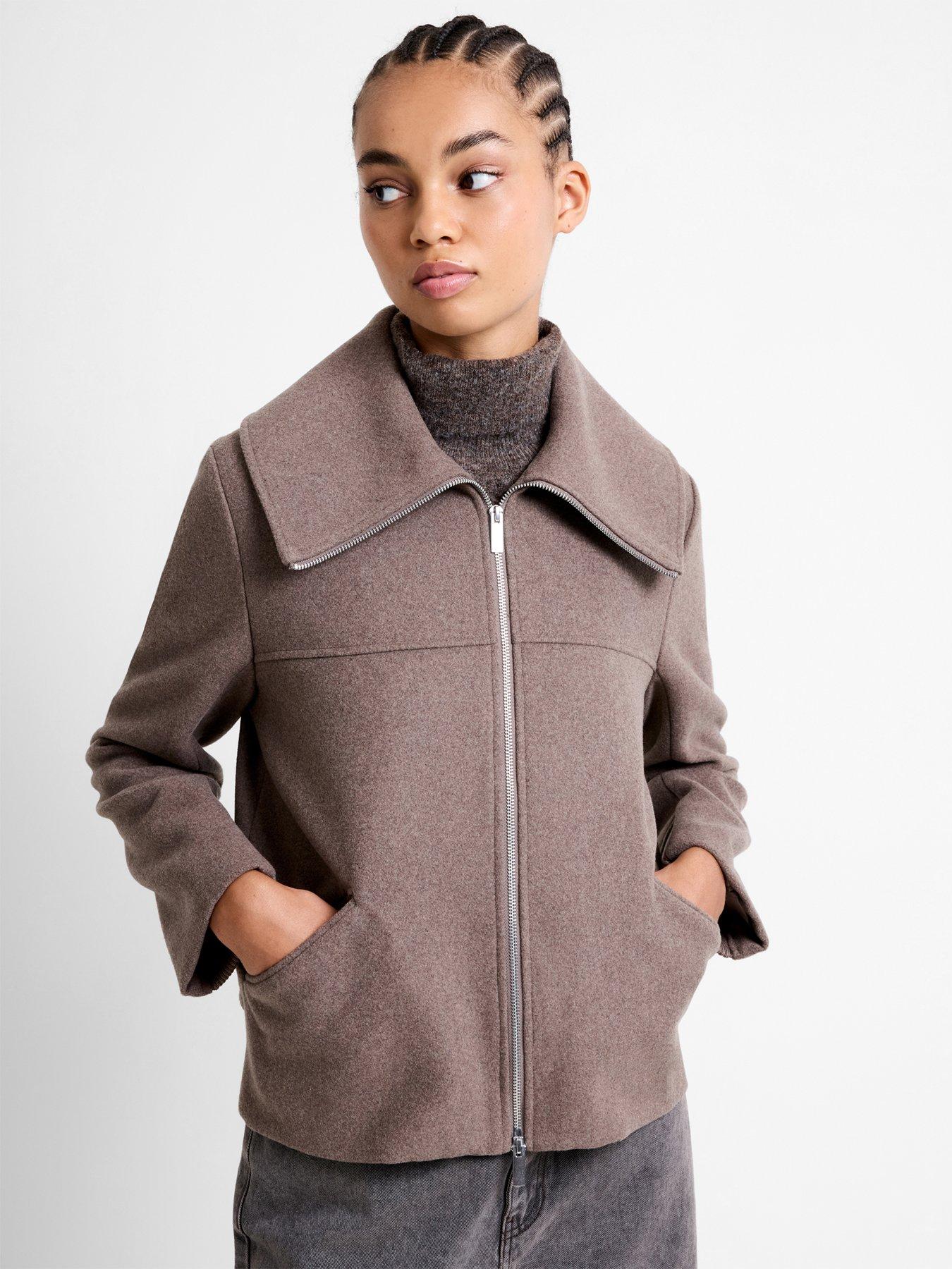 french-connection-double-breasted-wool-blend-coat-brown