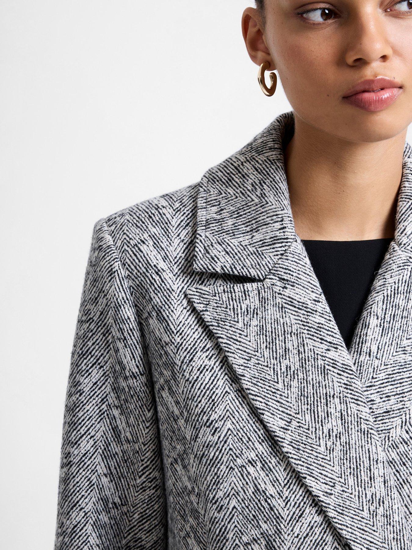 Image 3 of 6 of French Connection Double Breasted Structured Herringbone Coat