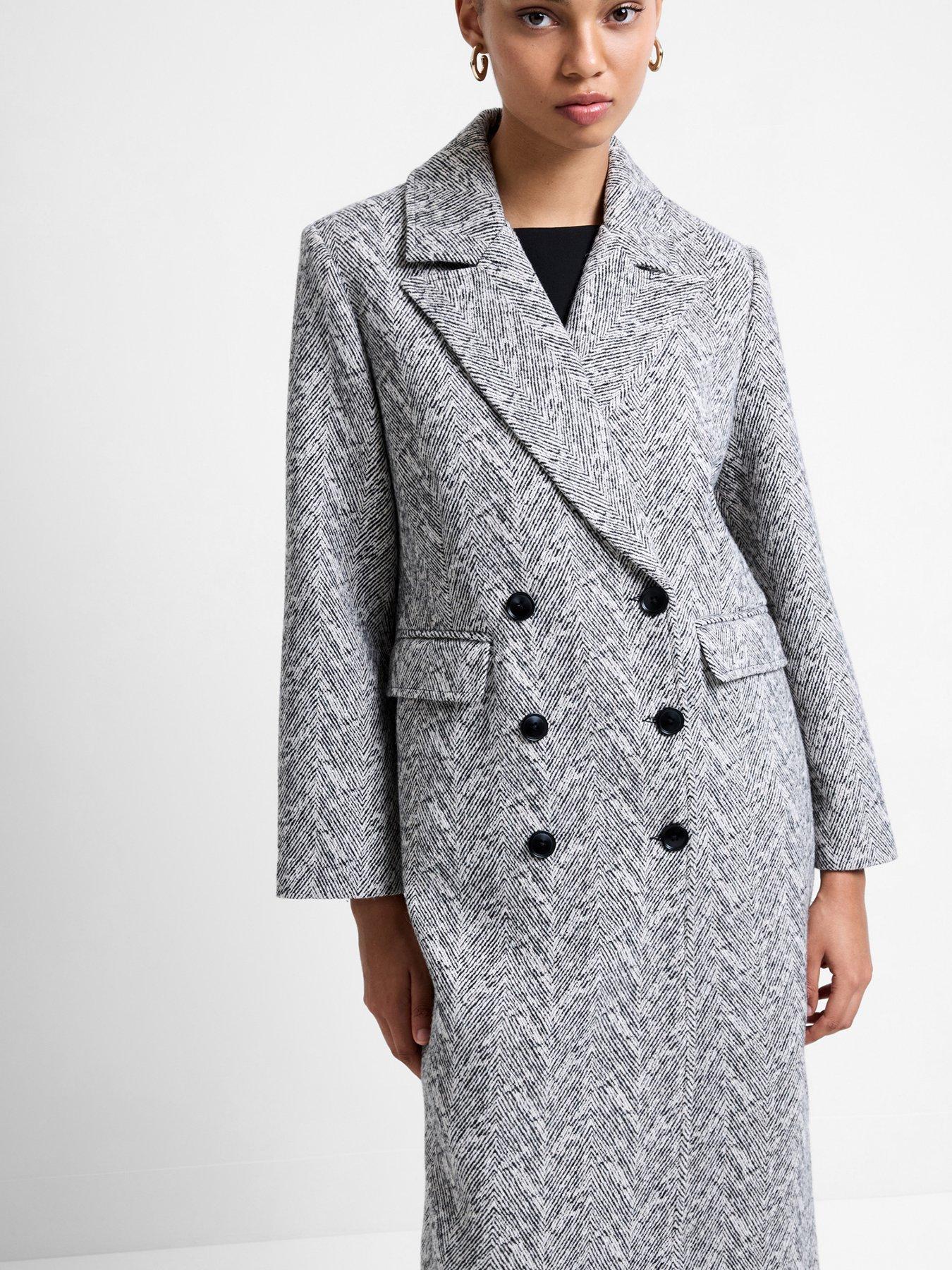 Image 4 of 6 of French Connection Double Breasted Structured Herringbone Coat
