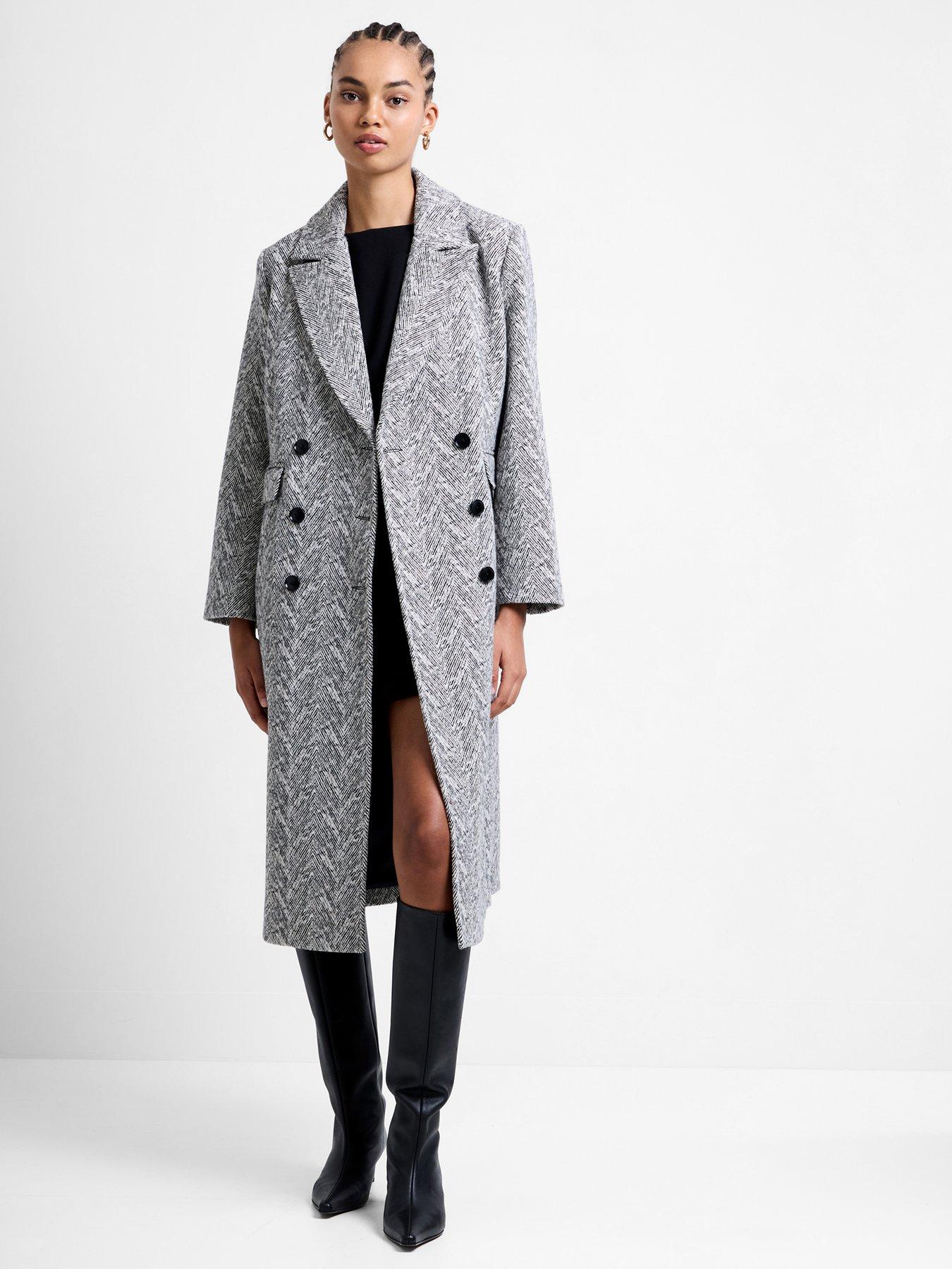 Image 5 of 6 of French Connection Double Breasted Structured Herringbone Coat