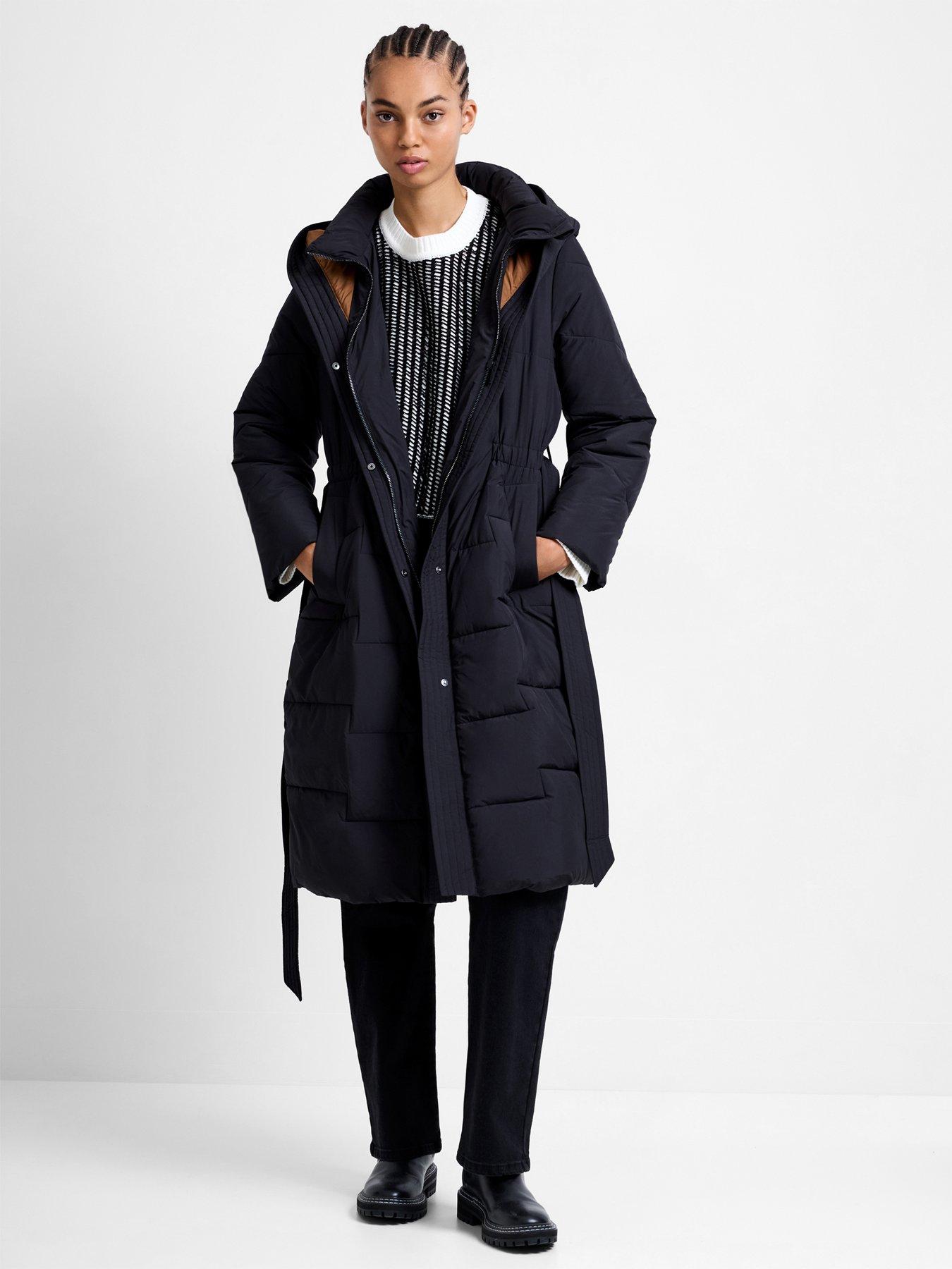 French Connection Longline High Neck Padded Belted Puffer Coat - Natural