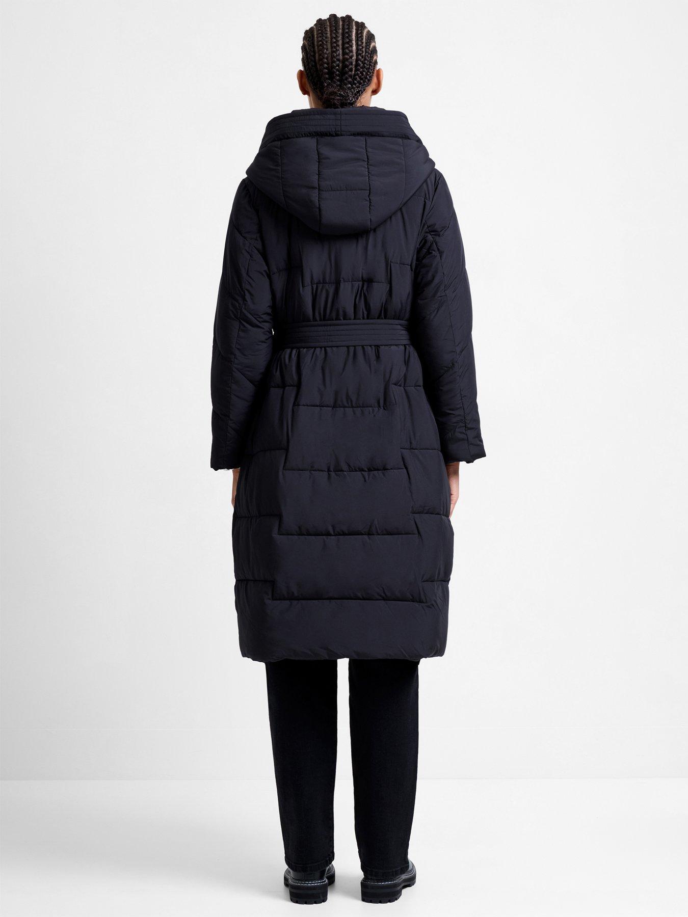 Image 2 of 6 of French Connection Longline High Neck Padded Belted Puffer Coat - Natural