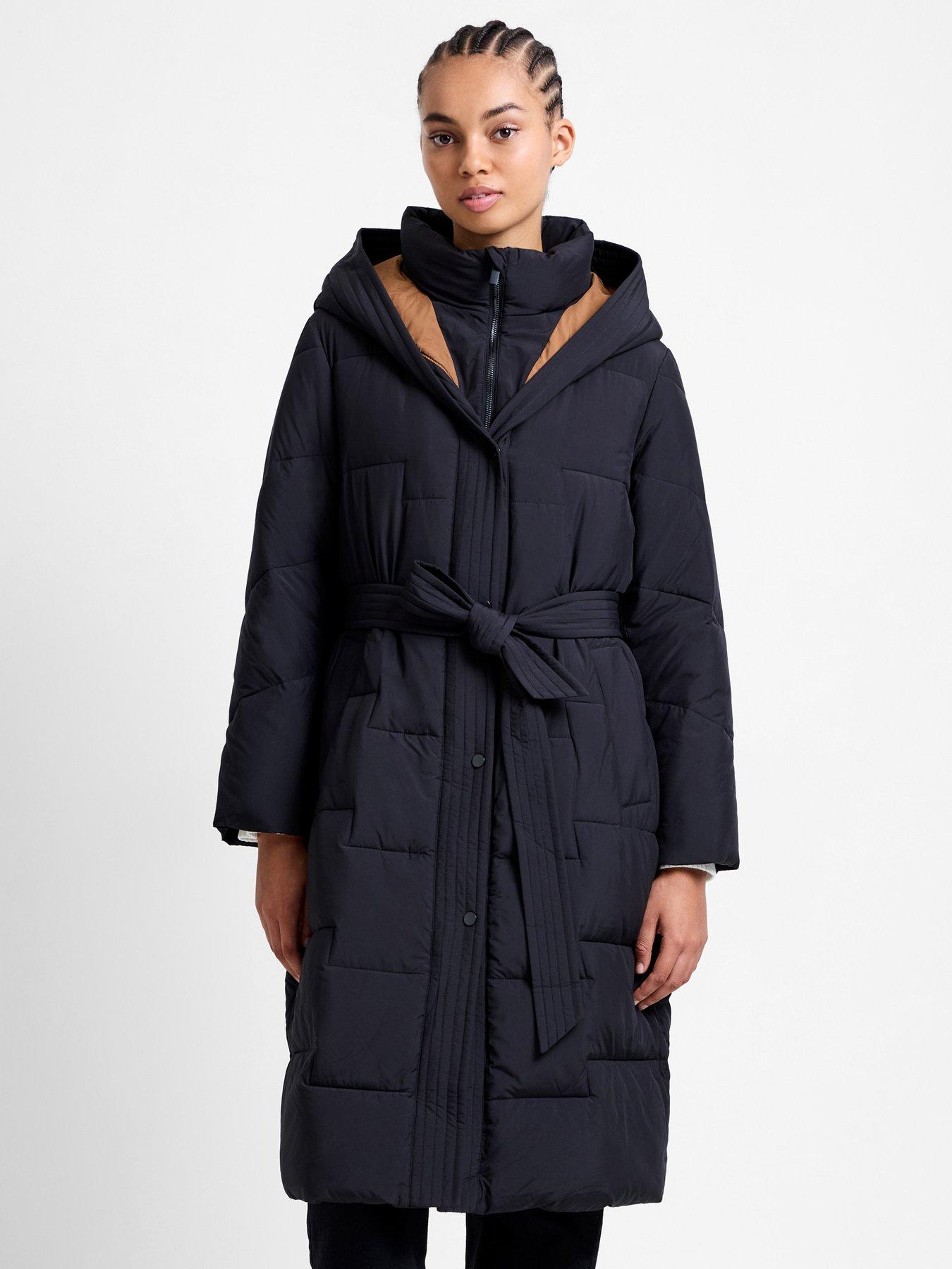 Image 3 of 6 of French Connection Longline High Neck Padded Belted Puffer Coat - Natural