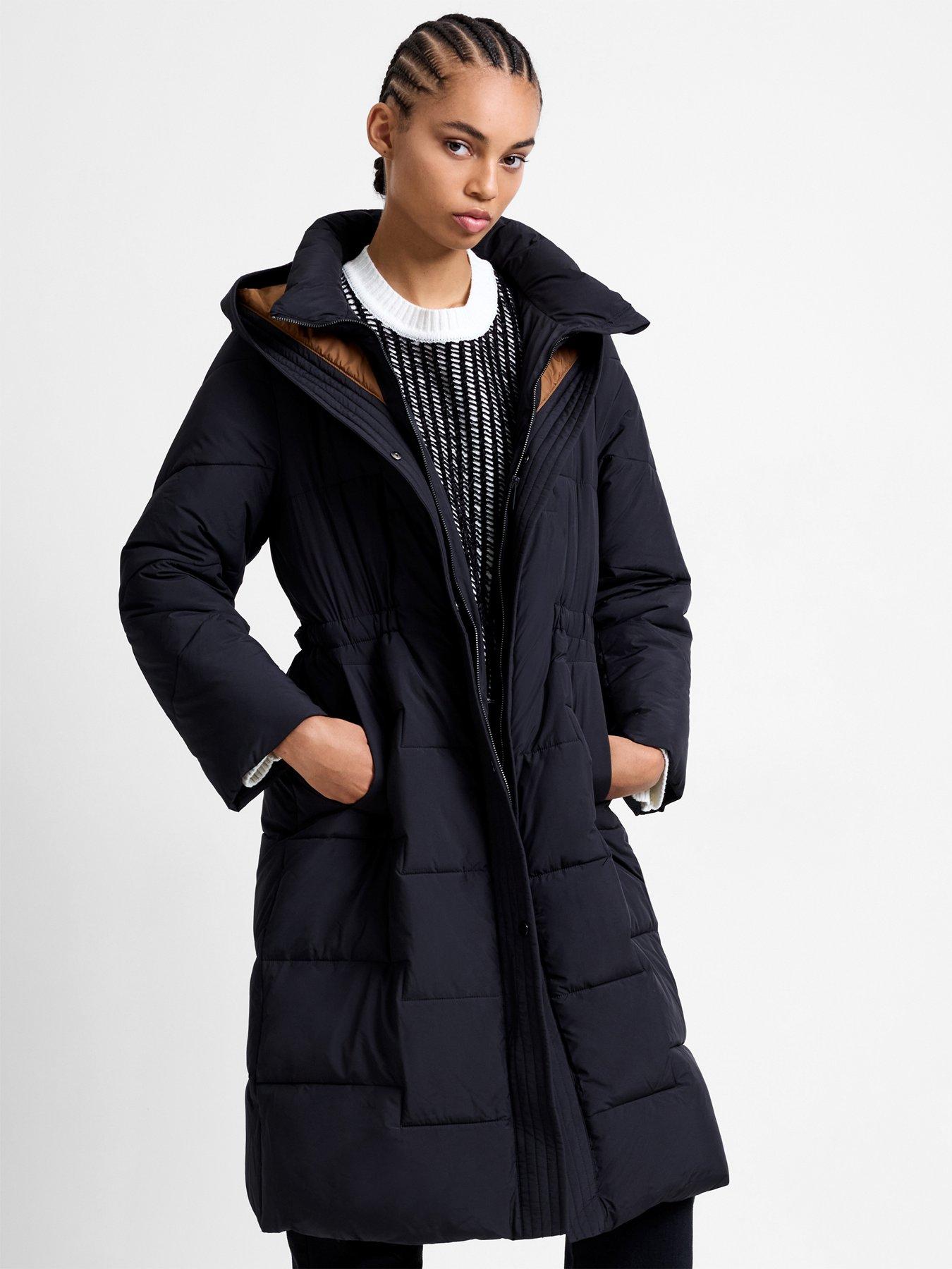 Image 4 of 6 of French Connection Longline High Neck Padded Belted Puffer Coat - Natural