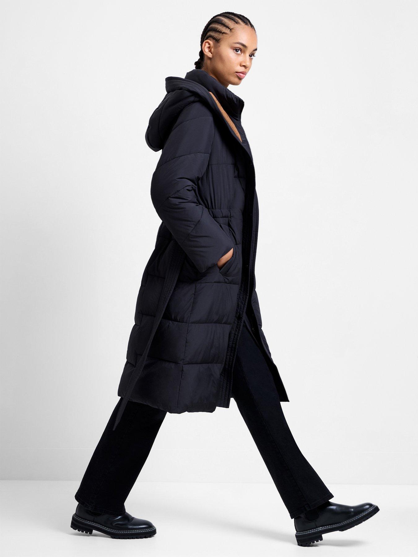 Image 6 of 6 of French Connection Longline High Neck Padded Belted Puffer Coat - Natural