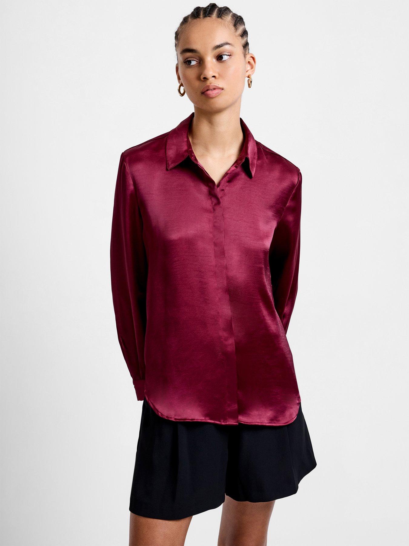 French Connection Satin Style Long Sleeve Button Up Shirt - Red