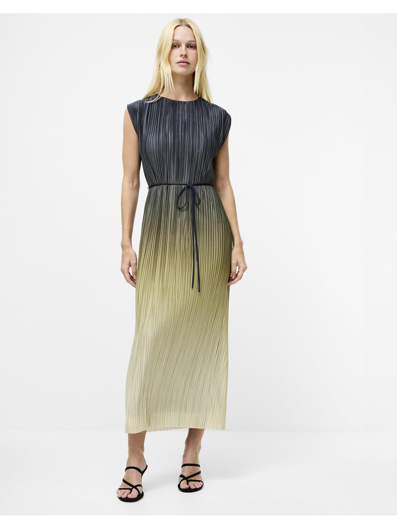 undefined Ombre Pleated Sleeveless Midi Dress - Green
