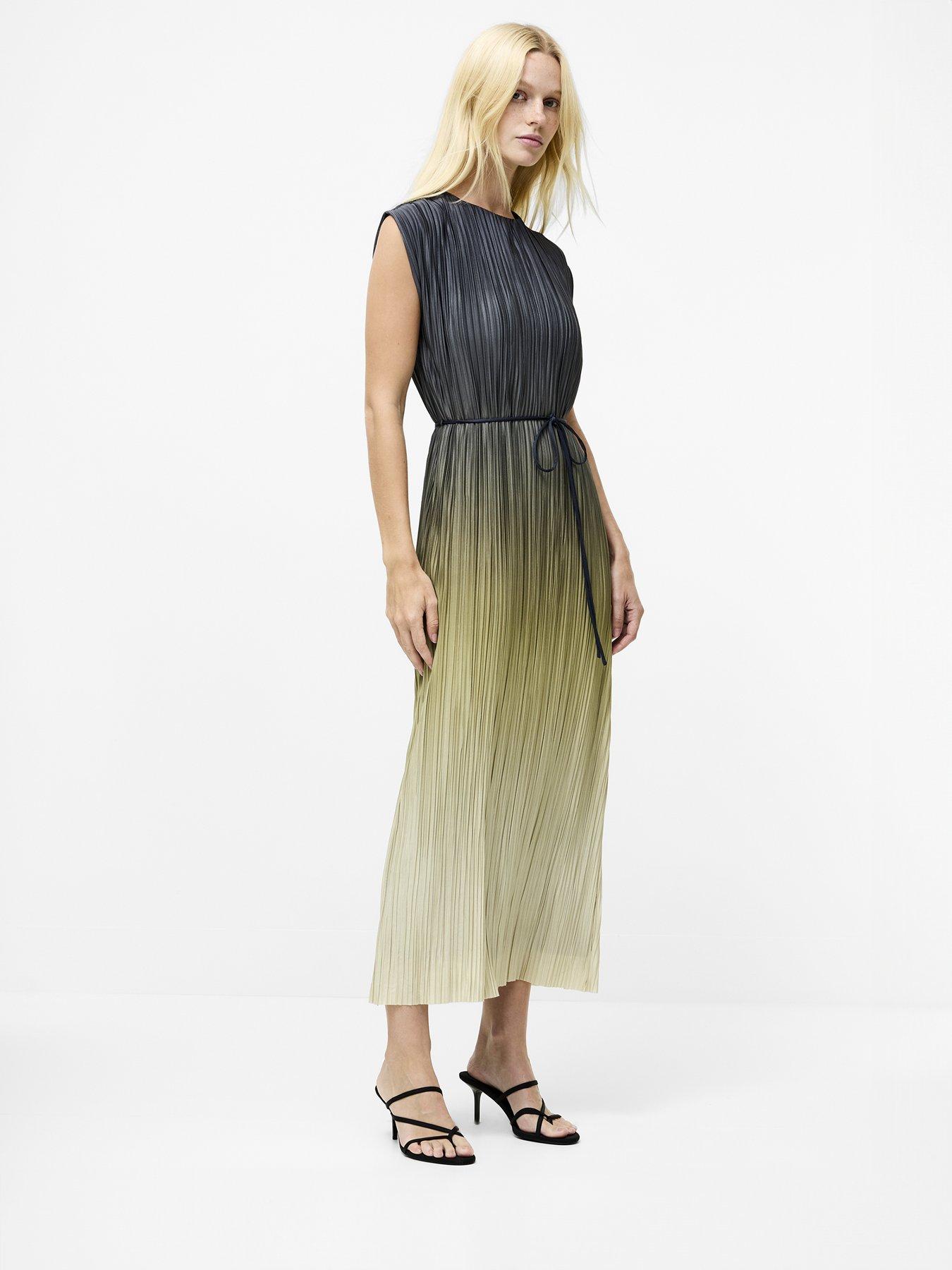 Image 3 of 5 of French Connection Ombre Pleated Sleeveless Midi Dress - Green