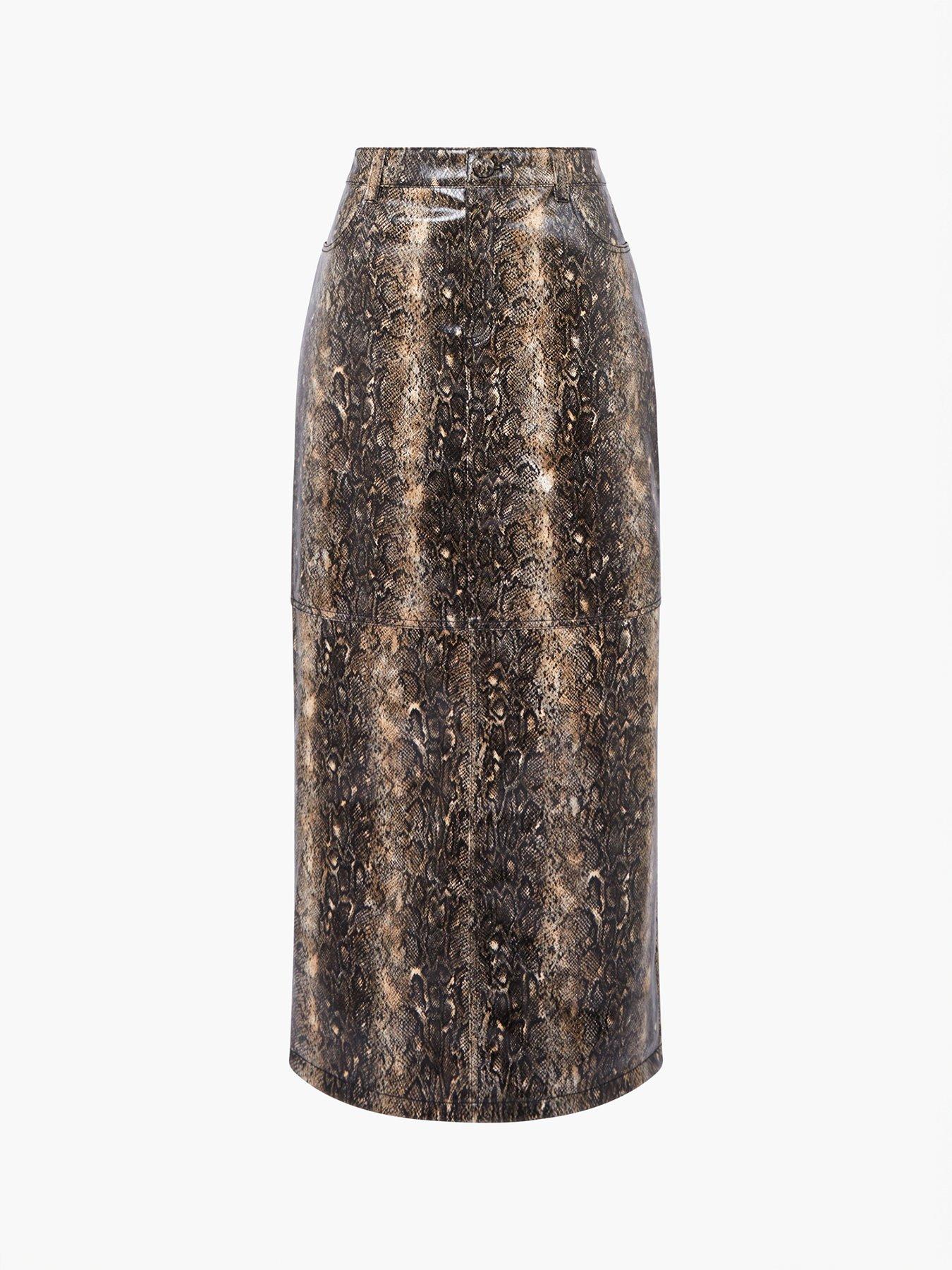 Image 4 of 4 of French Connection High Waisted High-Shine Snakeskin Midi Pencil Skirt - Multi