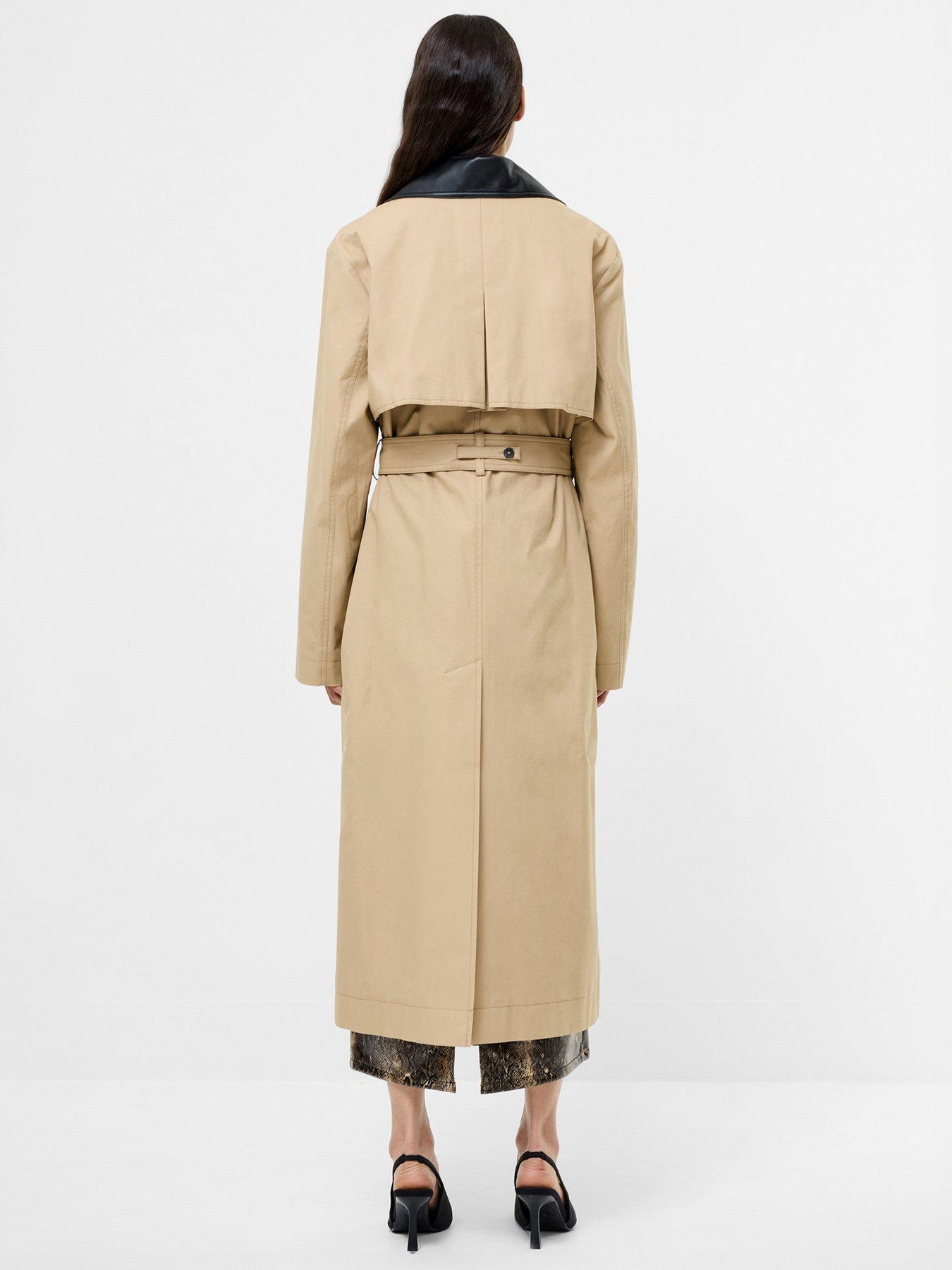Image 2 of 4 of French Connection Cotton Twill Trench Coat With Contrast Detail - Brown