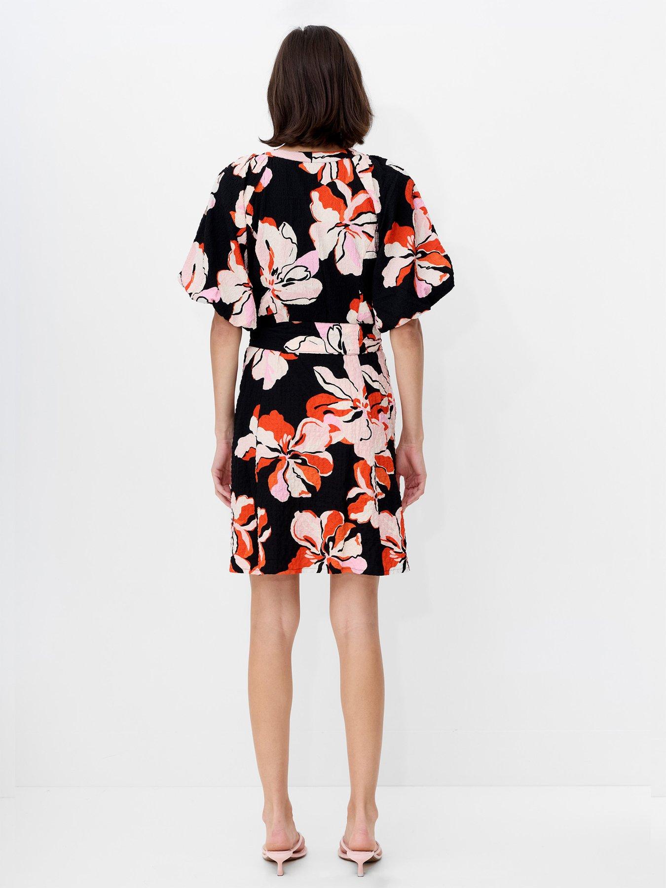 Image 2 of 5 of French Connection Floral Puff Sleeve Tie Waist Mini Dress - Multi