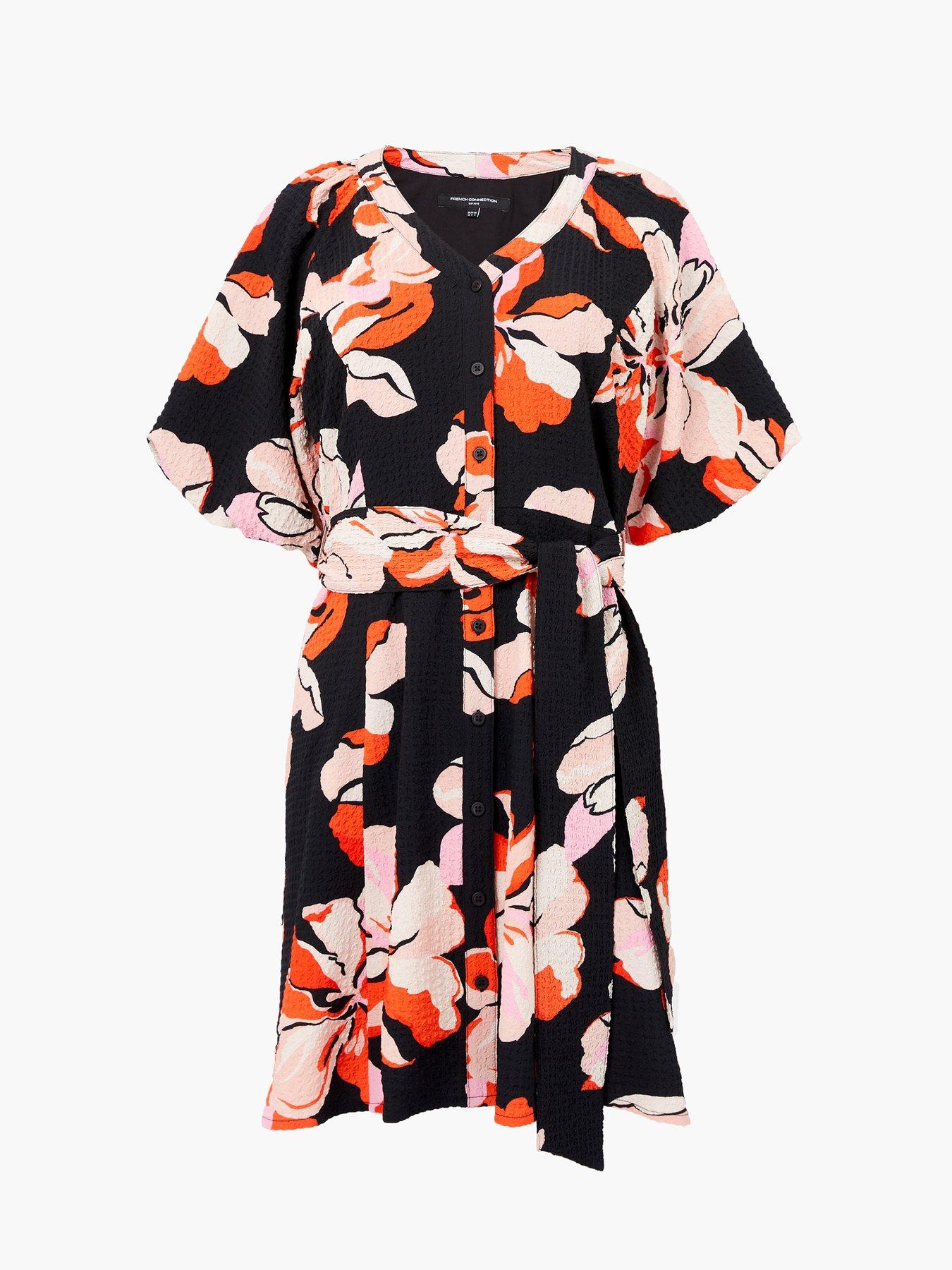 Image 5 of 5 of French Connection Floral Puff Sleeve Tie Waist Mini Dress - Multi